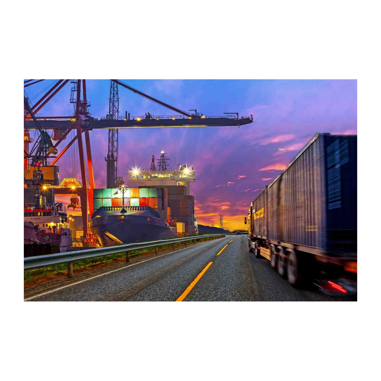 Global Shipping Logistics at Dusk Wall Art