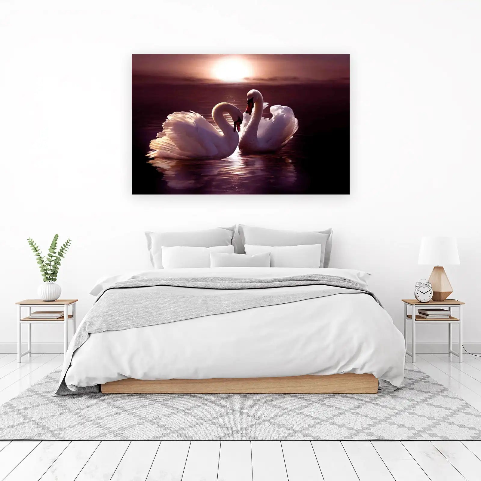 Elegant Swan Love Sunset Wall Art