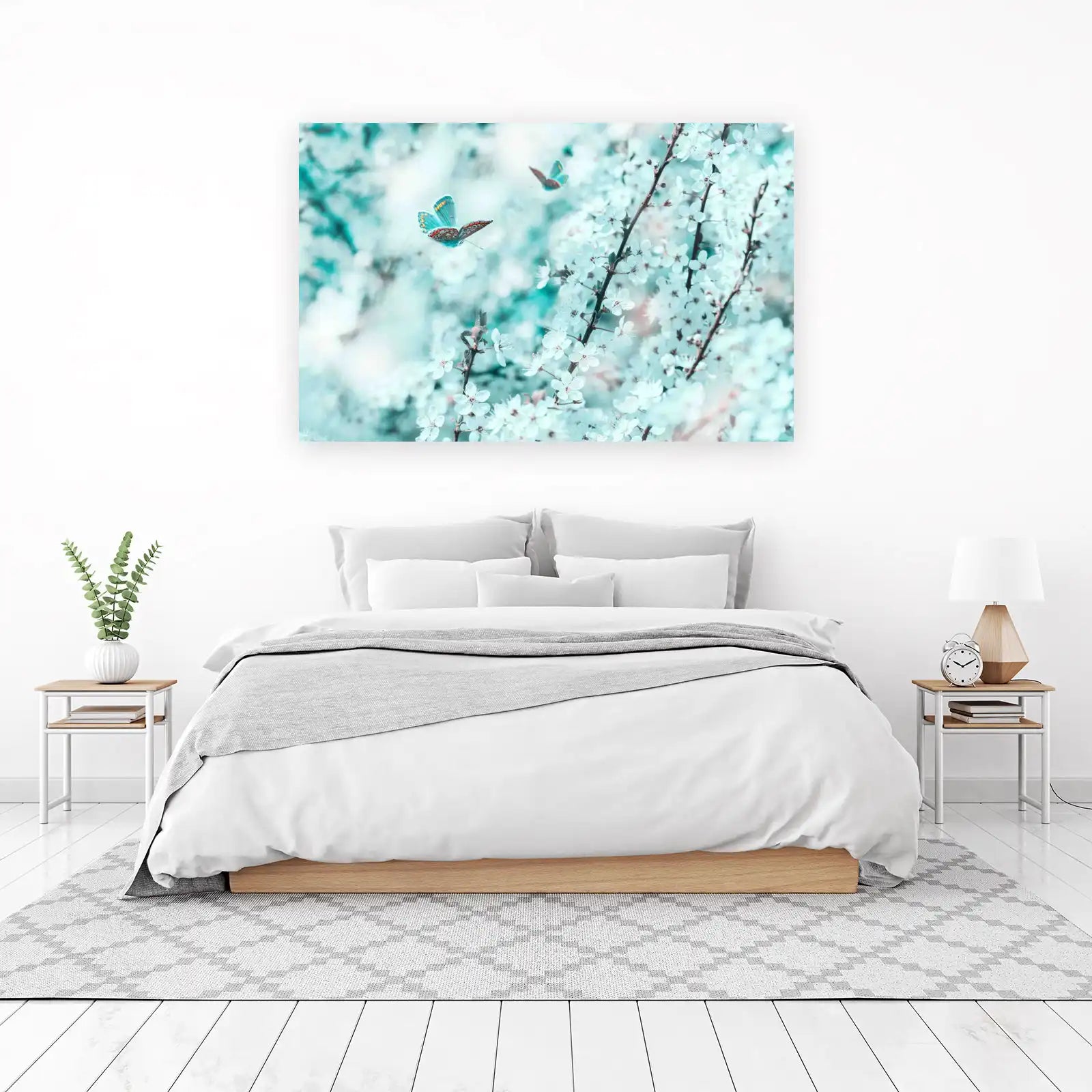 Blue Butterflies & Cherry Blossoms Wall Art
