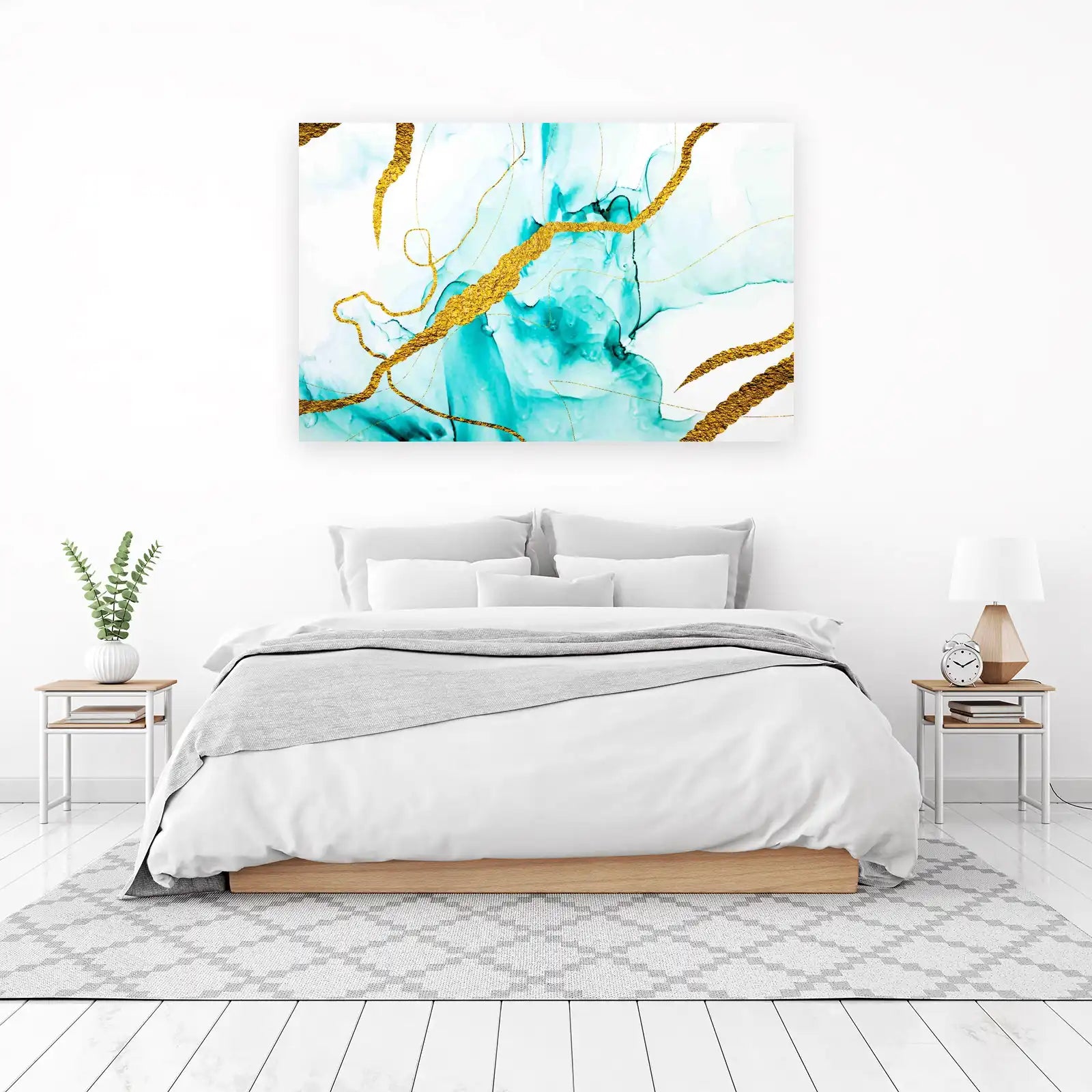 Abstract Gold & Teal Fluid Art Wall Art