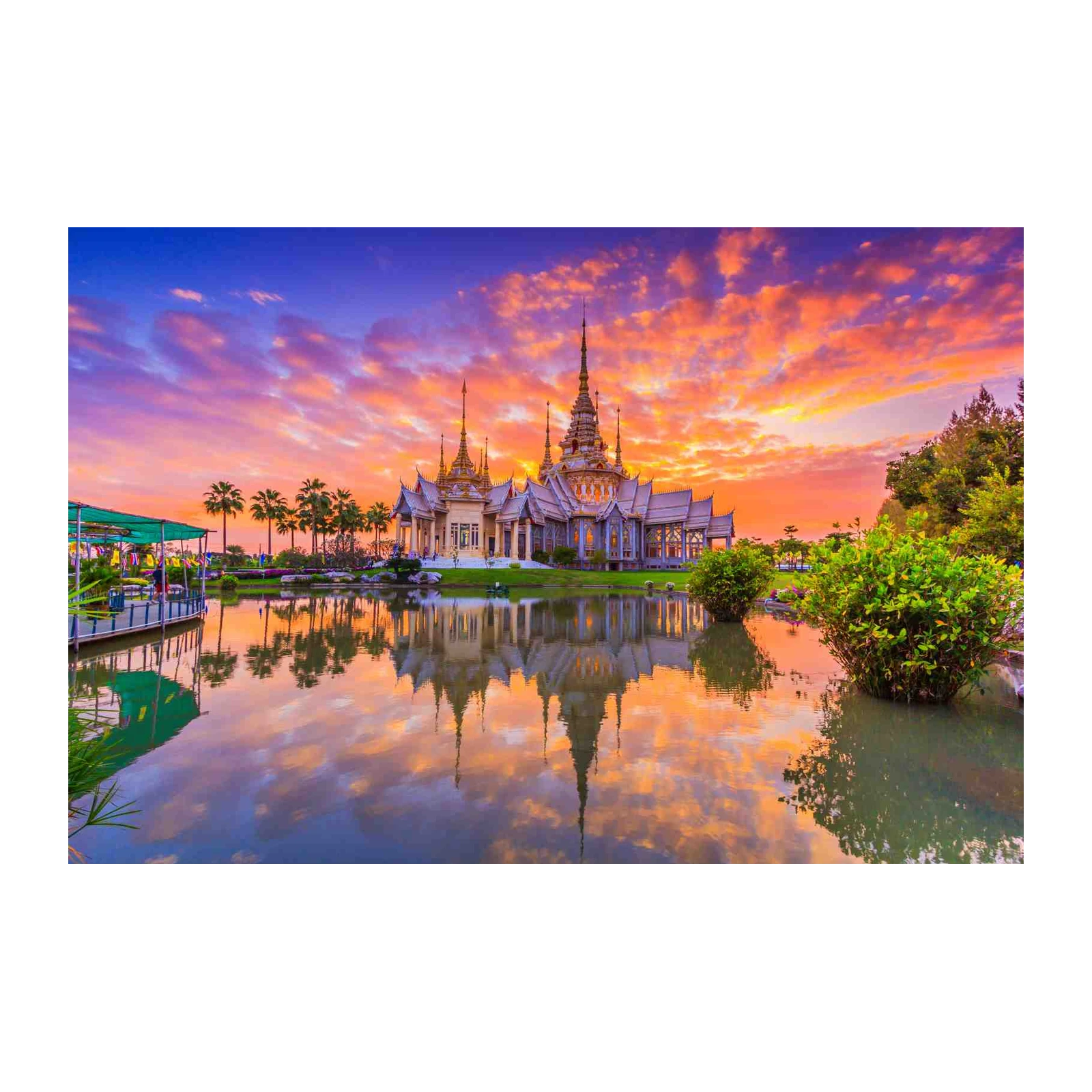 Serene Temple Sunset Thai Landscape Wall Art