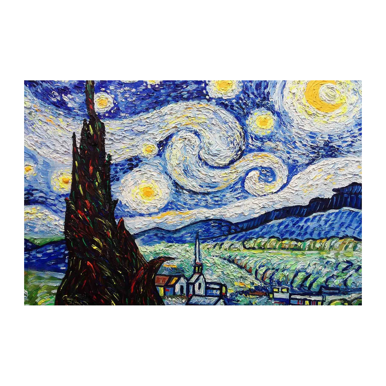 Vibrant Starry Night Landscape Wall Art