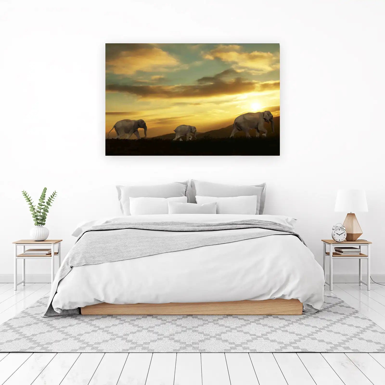 Majestic Elephant Herd Sunset Wall Art