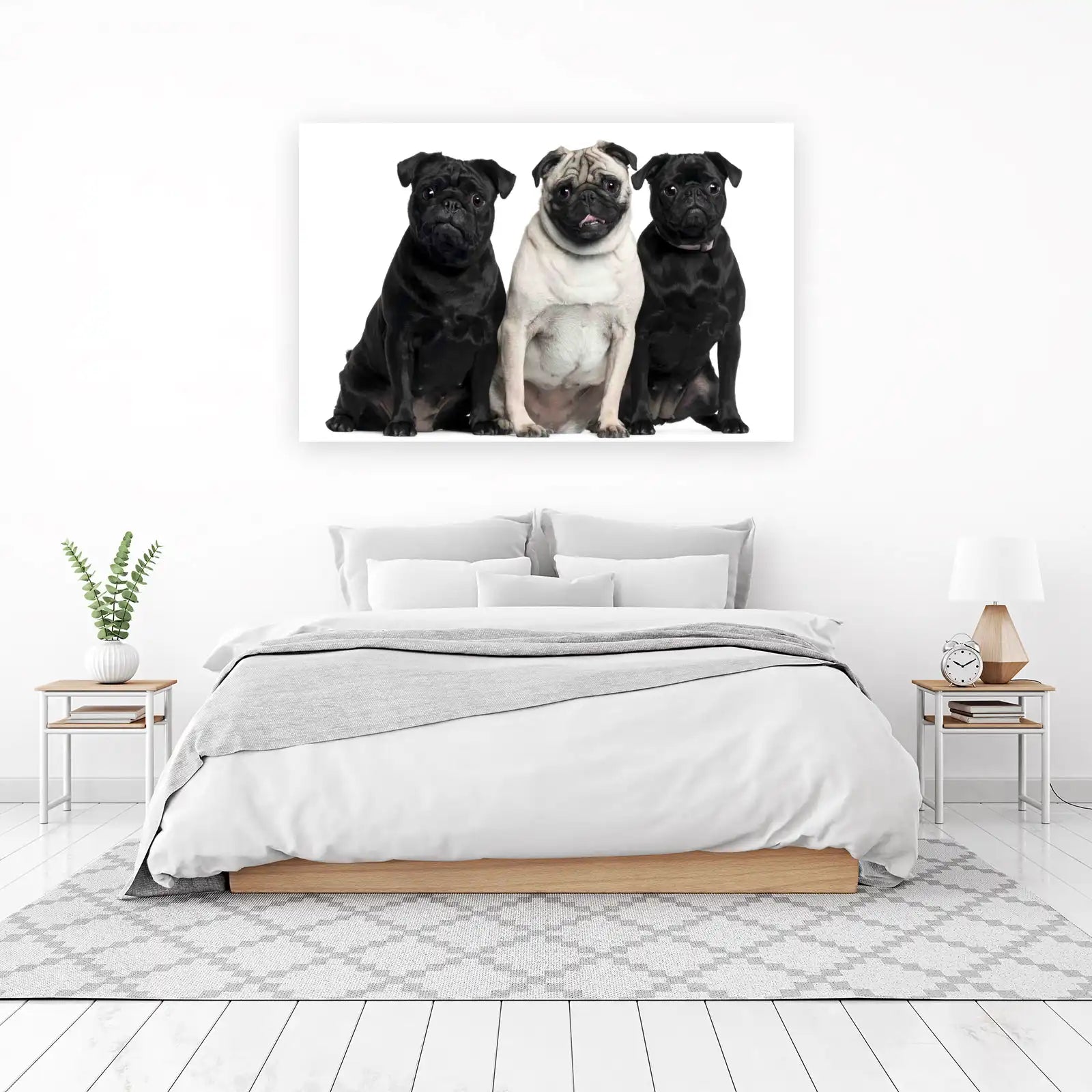 Adorable Pug Trio Black & Fawn Wall Art