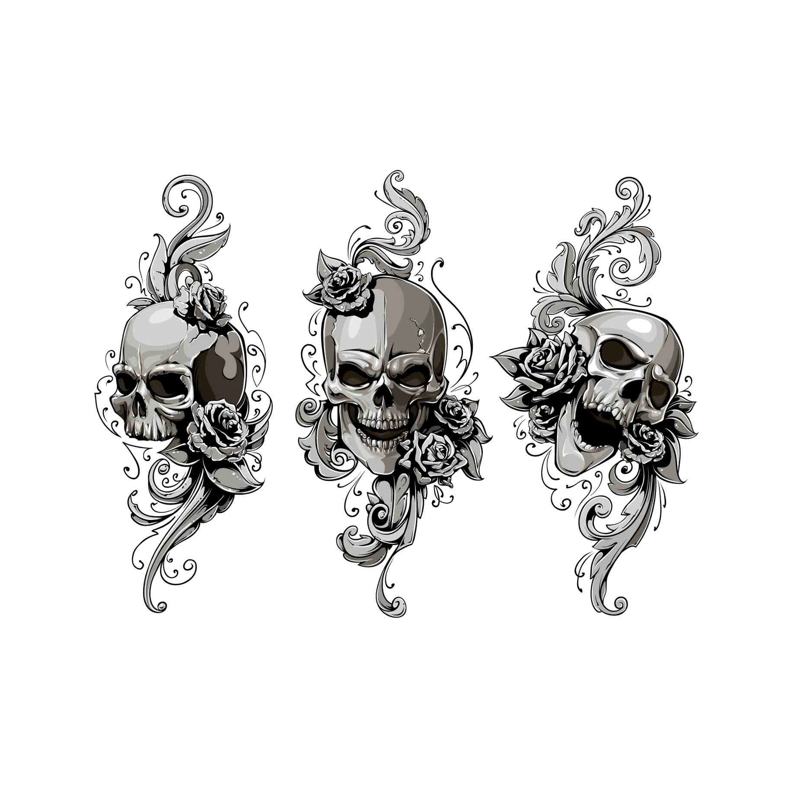 Gothic Skull & Rose Trio Wall Art