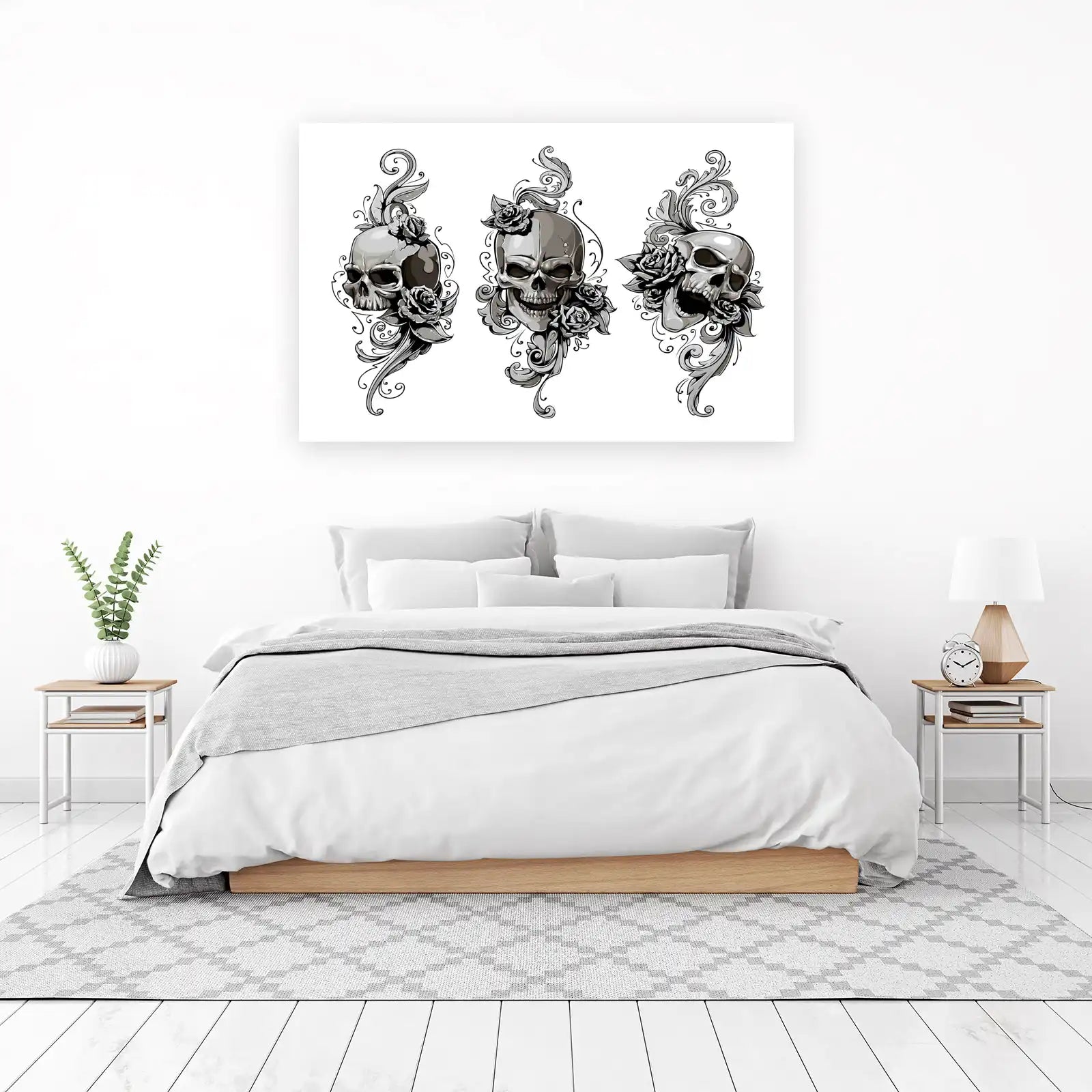 Gothic Skull & Rose Trio Wall Art