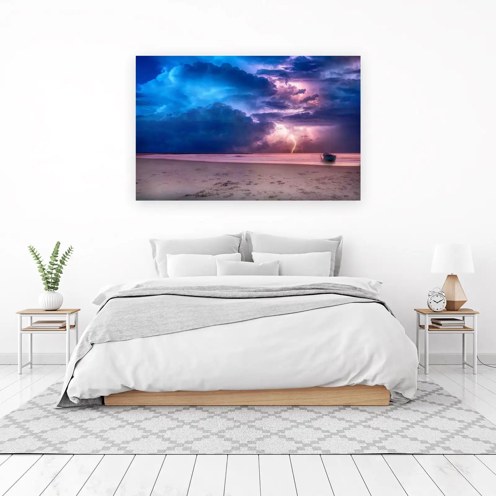 Dramatic Stormy Beach Lightning Wall Art