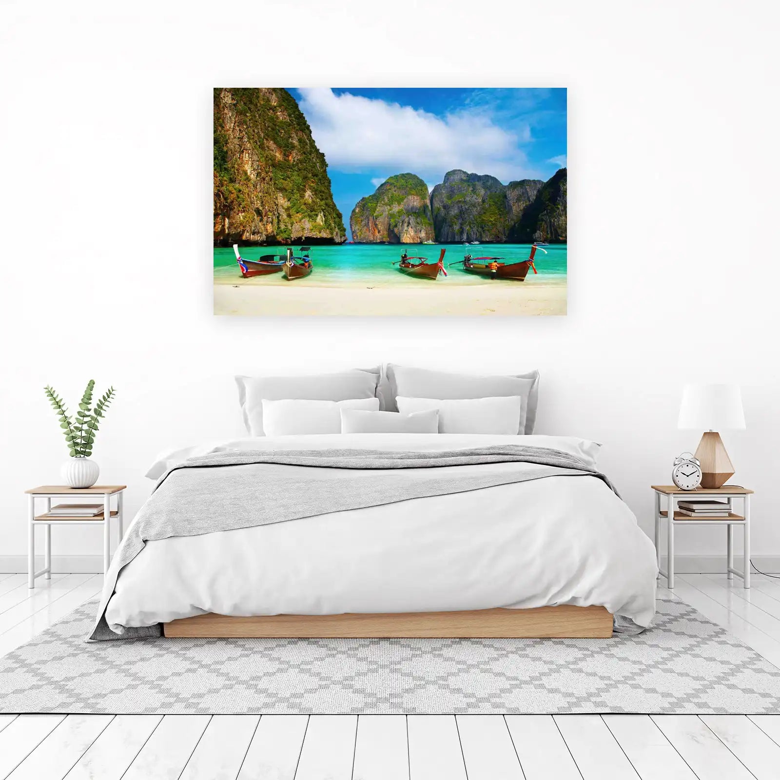 Tropical Beach Paradise Longtail Boats Wall Art