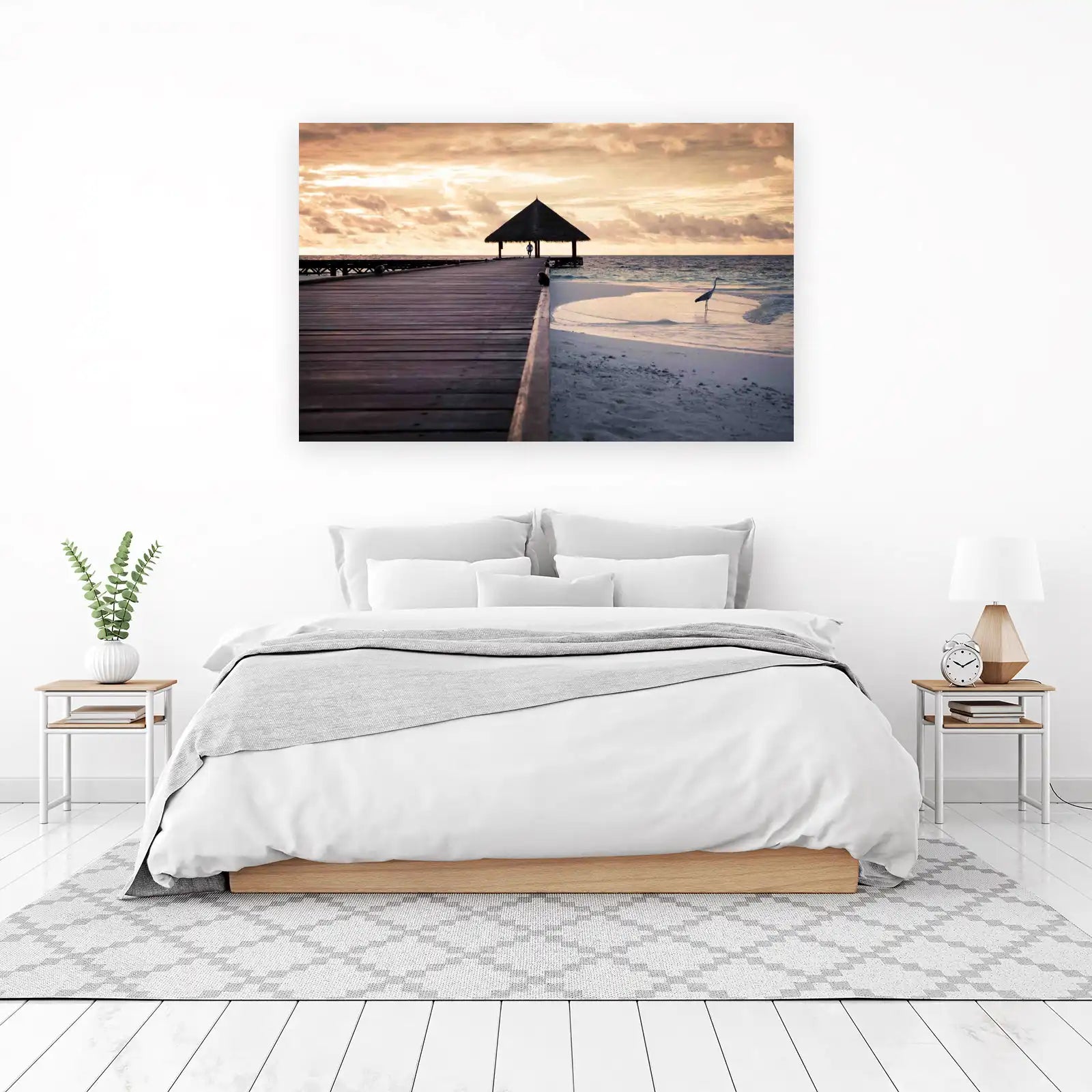 Tranquil Beach Sunset Pier Wall Art
