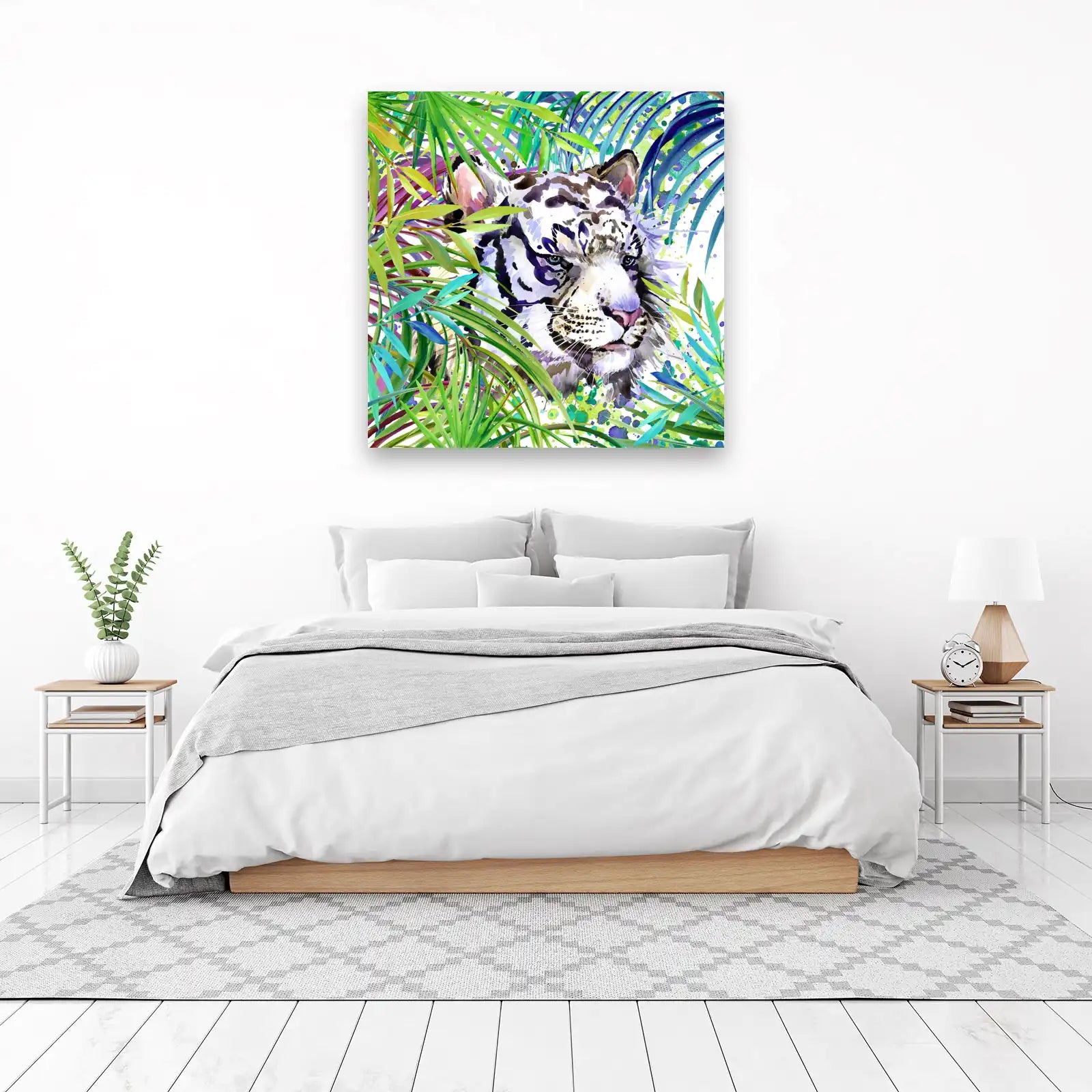 Majestic White Tiger Jungle Watercolor Wall Art