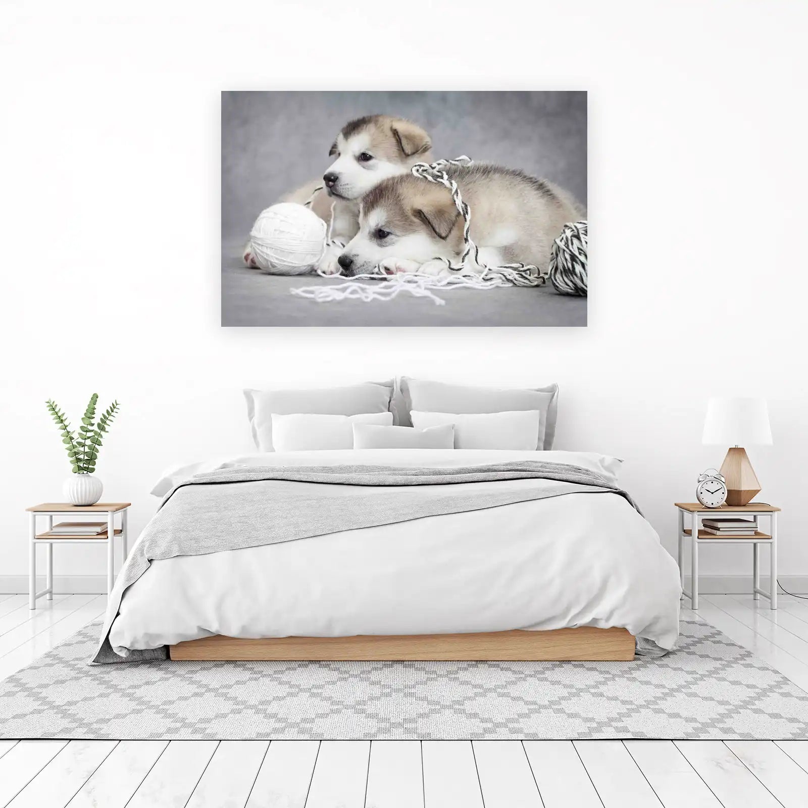 Adorable Puppy Pair with Yarn Wall Art