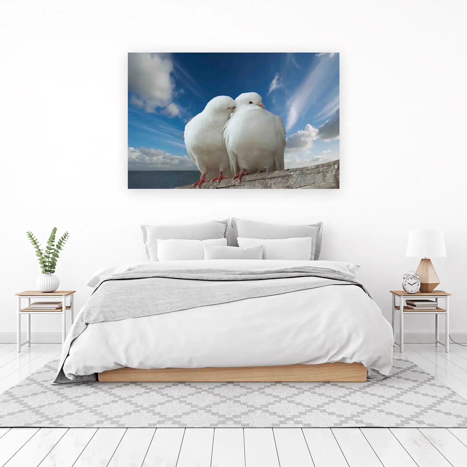 Tender White Doves Love Birds Wall Art
