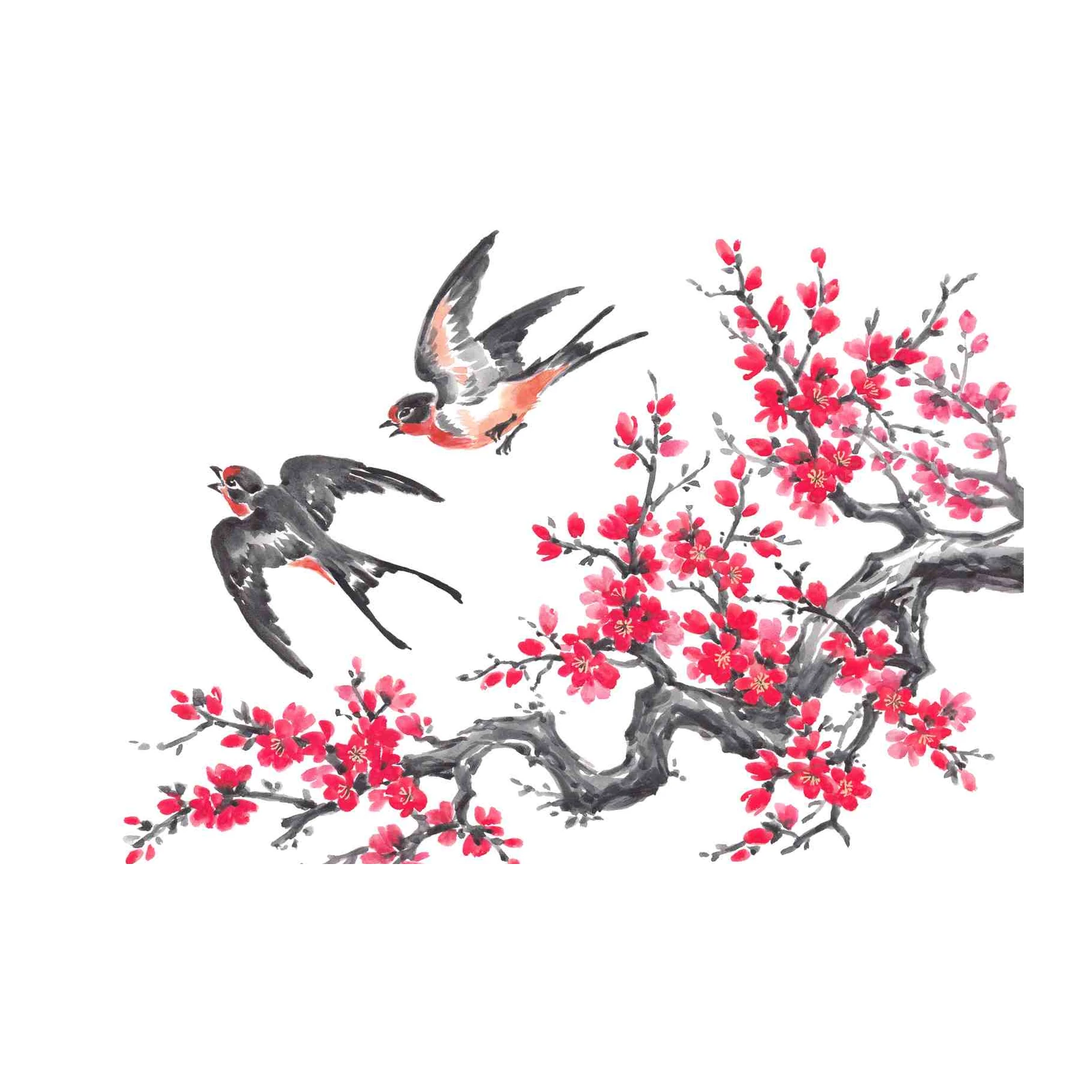 Vibrant Swallows & Cherry Blossoms Wall Art