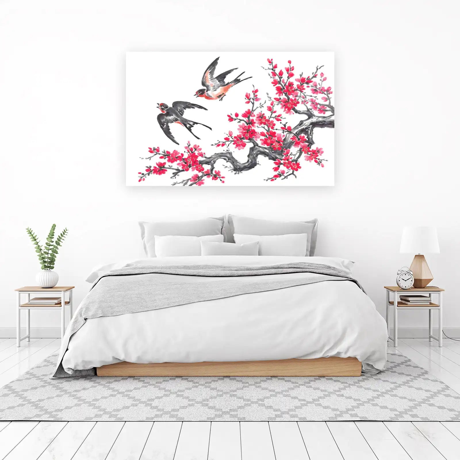 Vibrant Swallows & Cherry Blossoms Wall Art