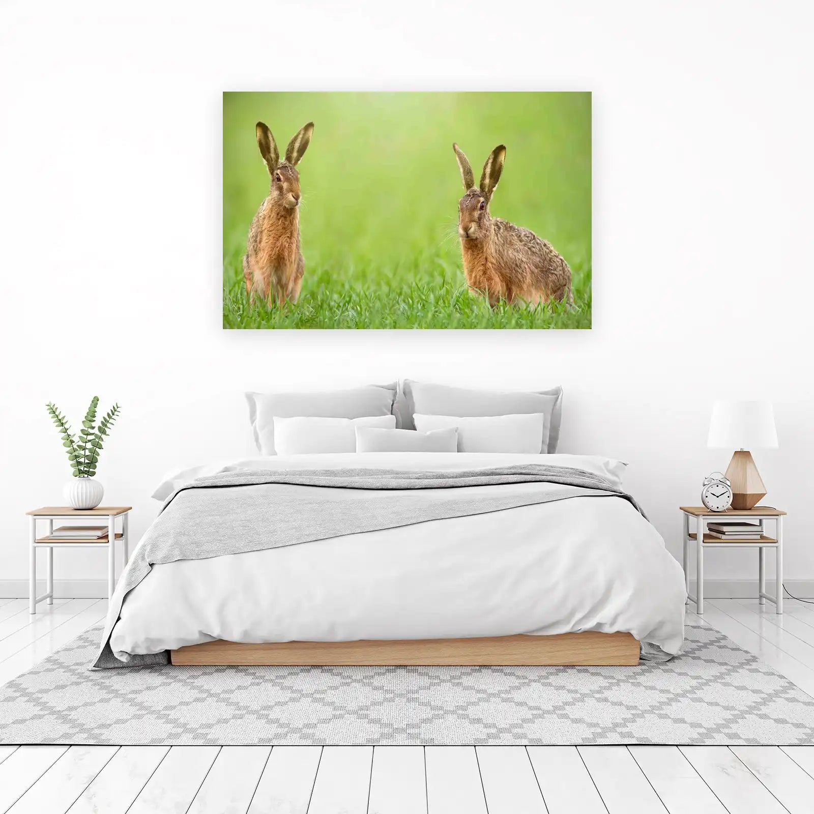 Two Hares in Green Field Wall Art