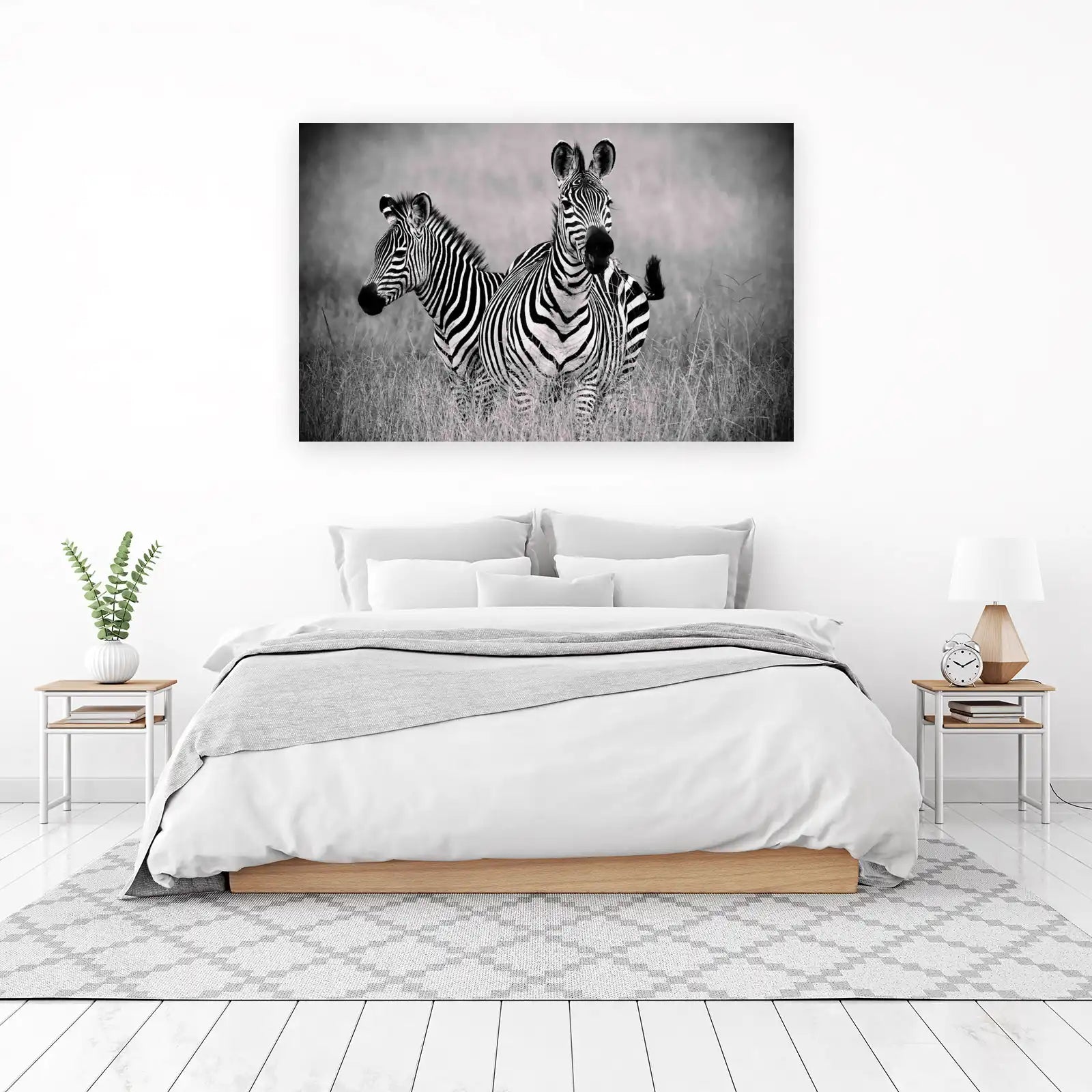 Monochrome Zebras in Tall Grass Wall Art