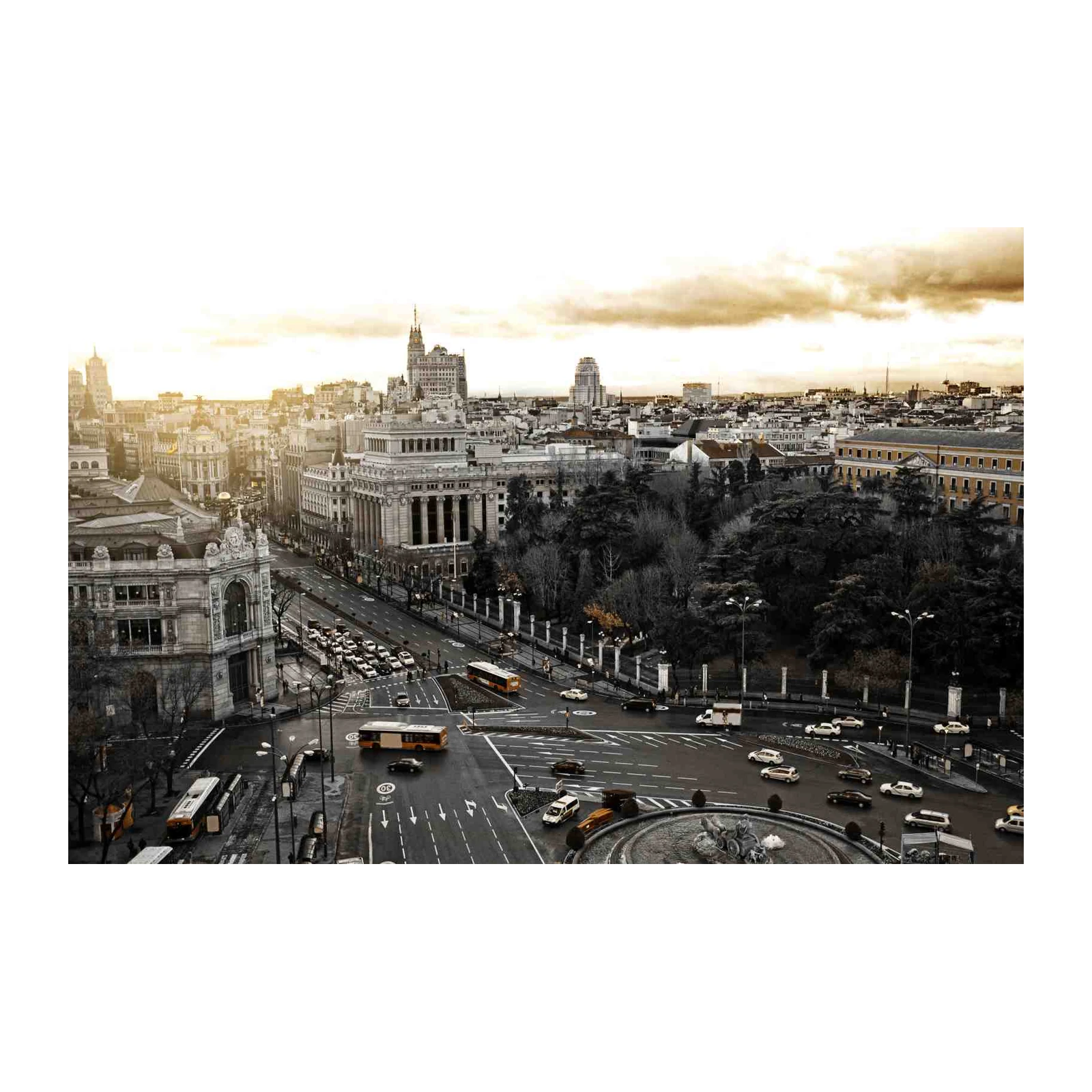 Madrid Cityscape Gold Hue Wall Art
