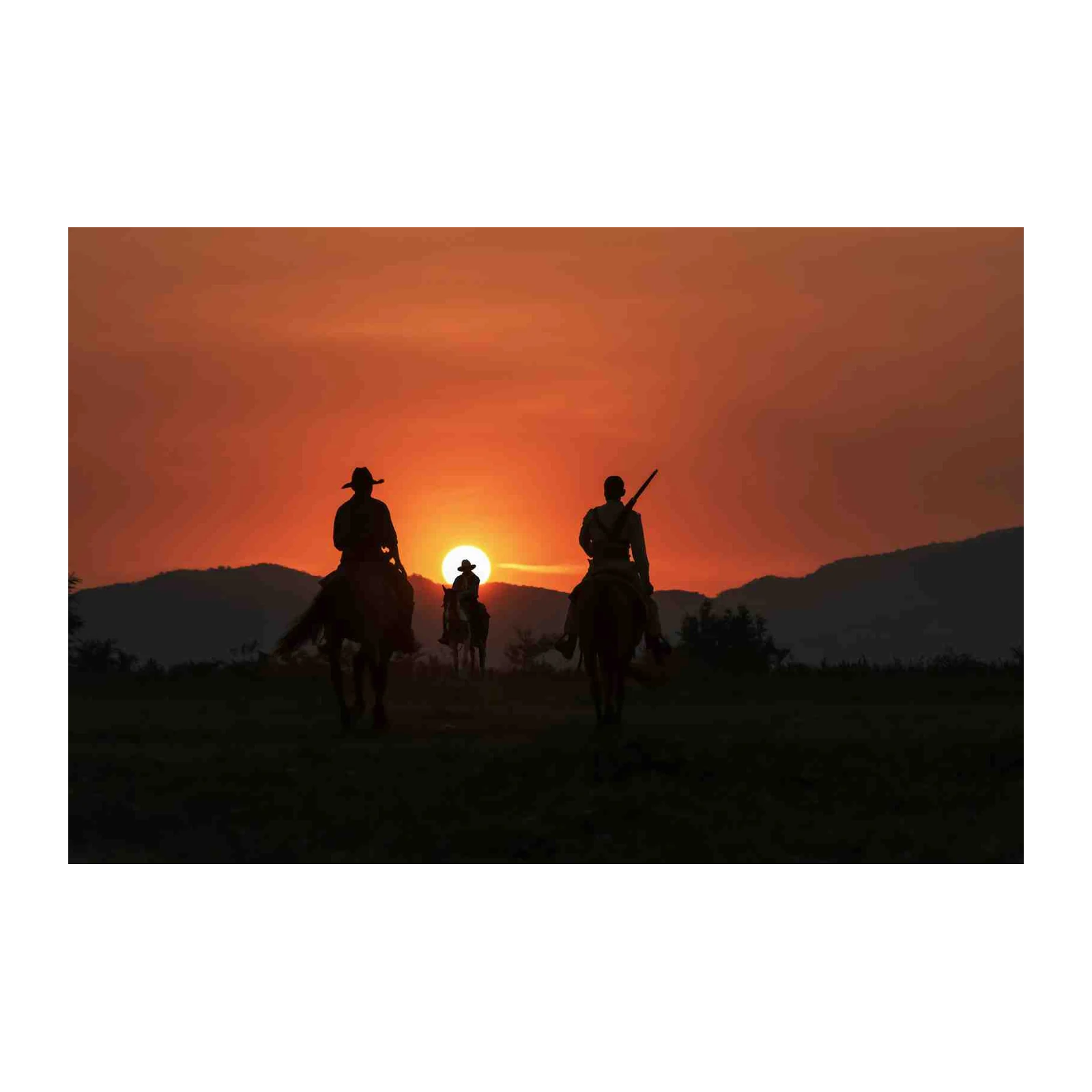 Cowboys at Sunset Silhouette Wall Art