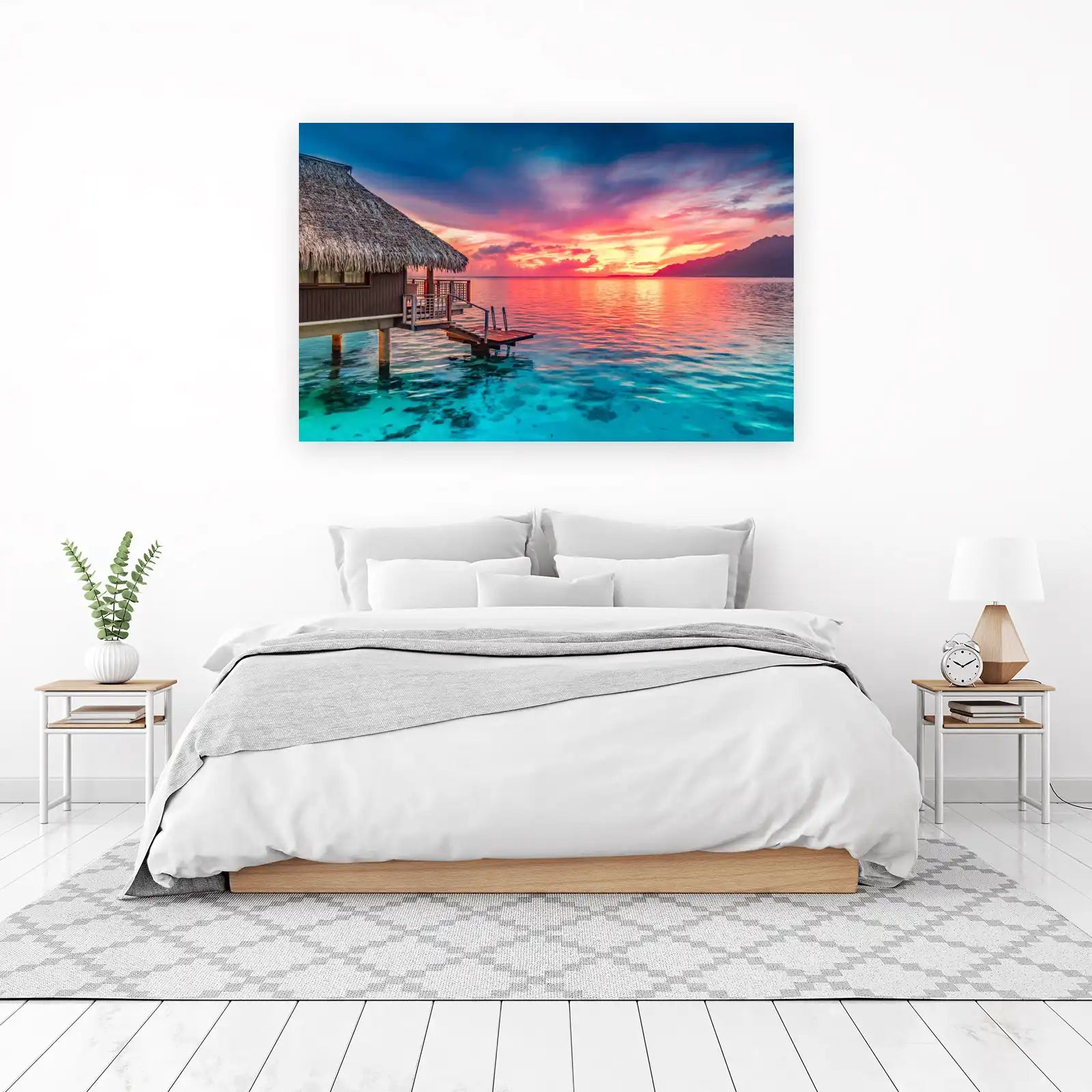 Tropical Sunset Overwater Bungalow Wall Art