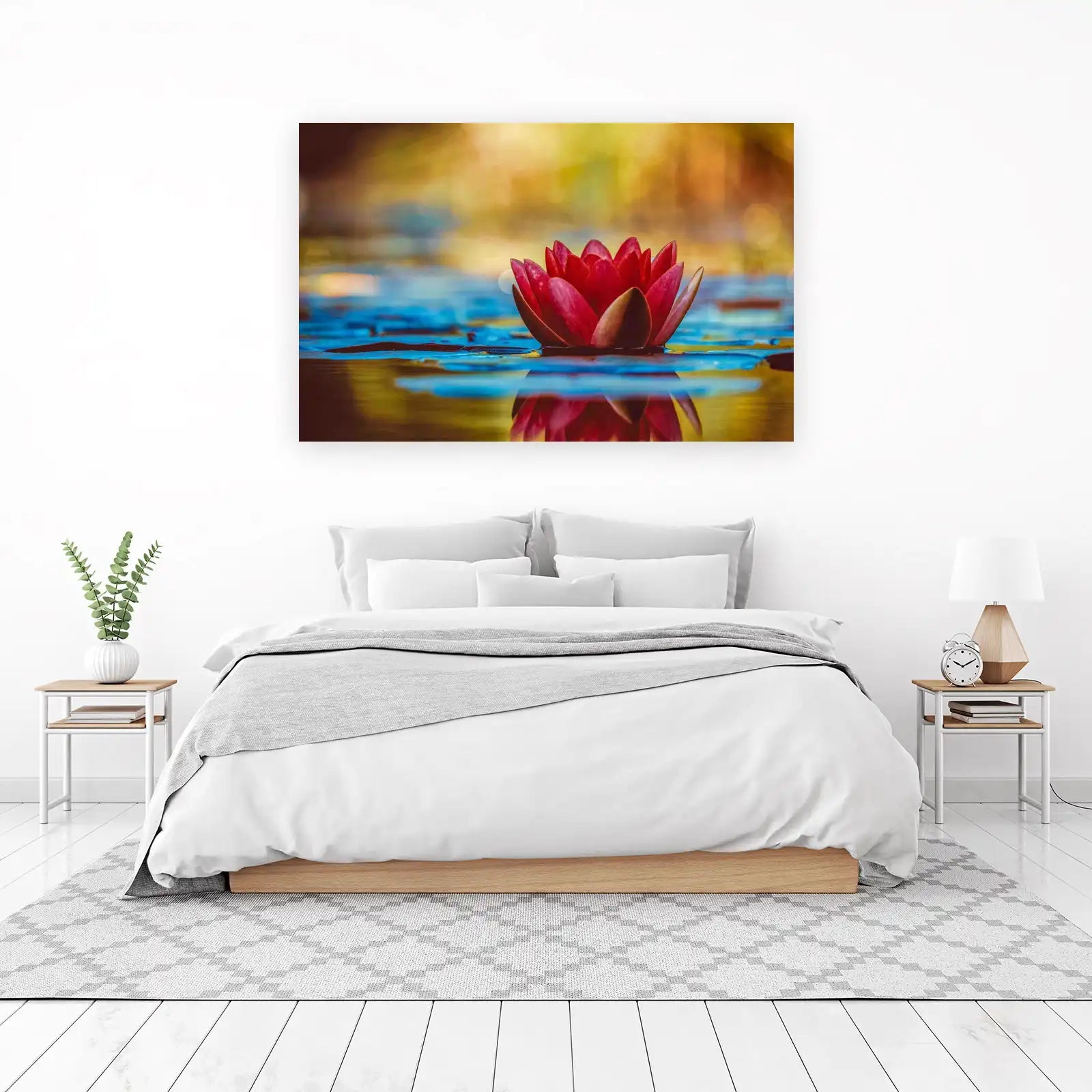Vibrant Red Water Lily Zen Garden Wall Art