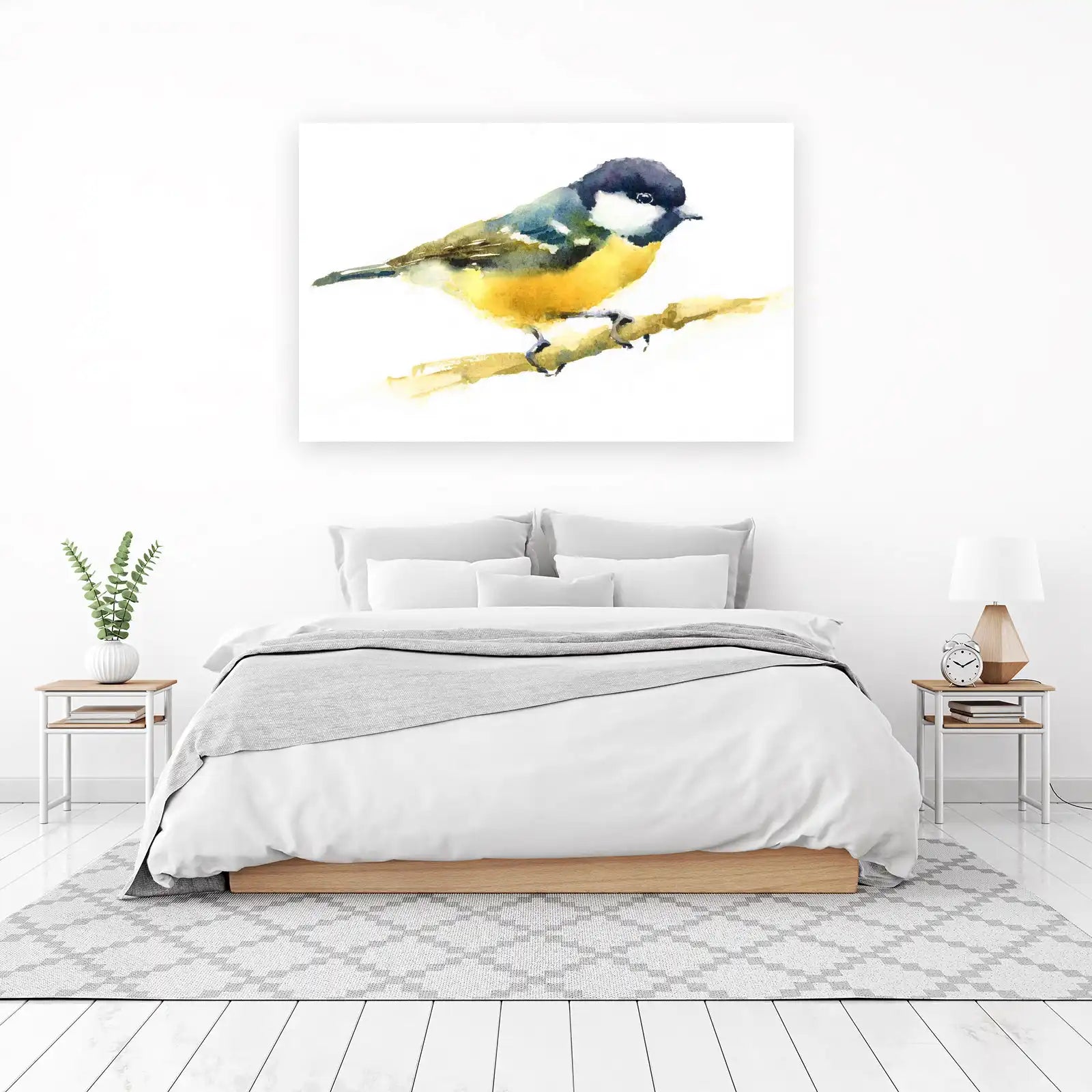 Charming Tit Bird Watercolor Wall Art