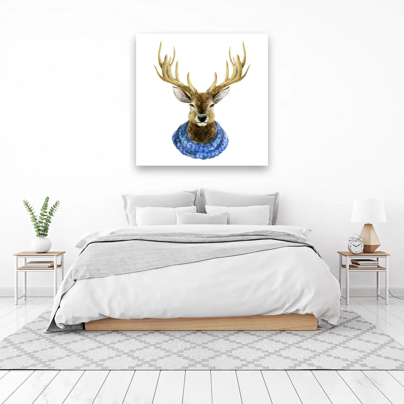 Charming Deer with Blue Scarf Wall Art