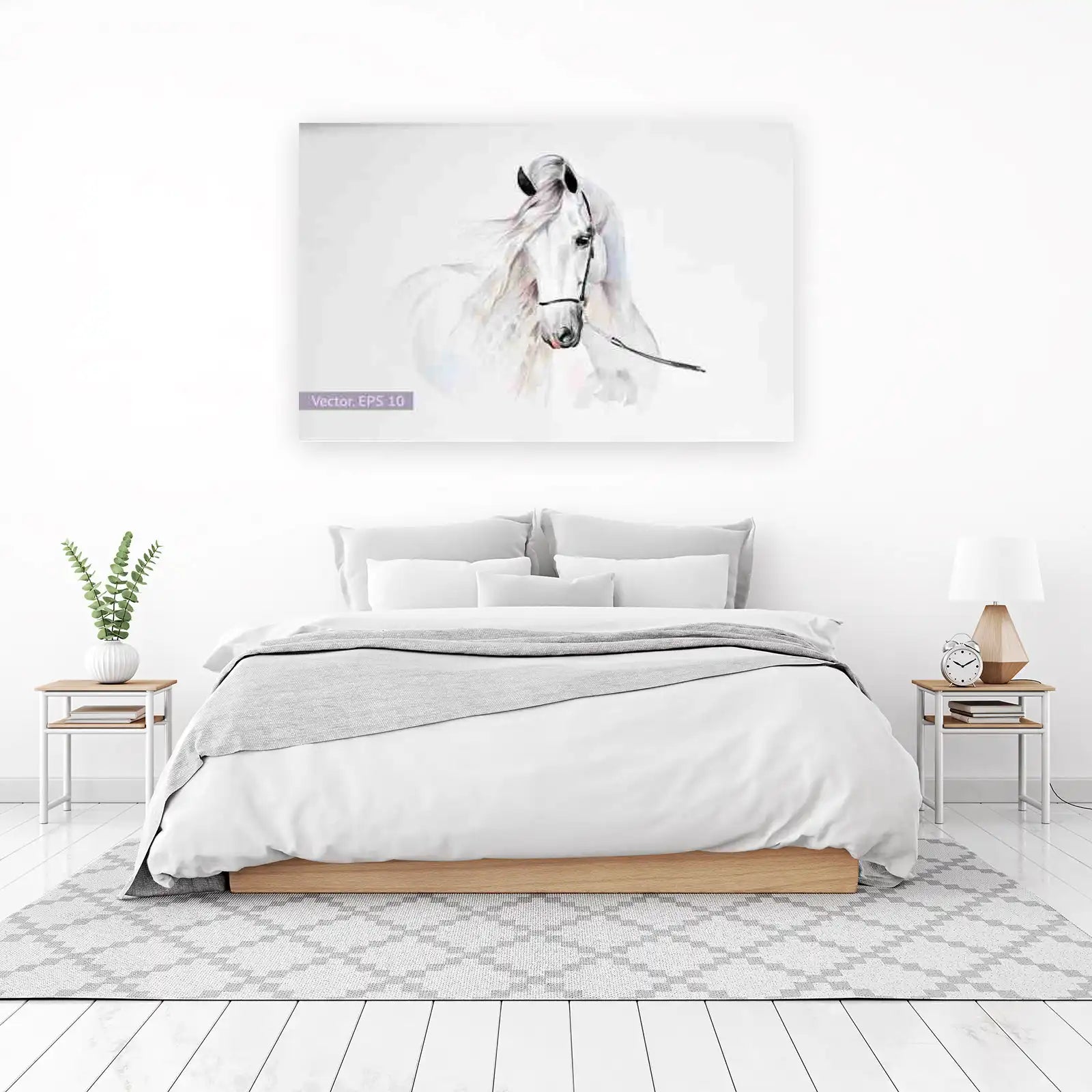 Majestic White Horse Watercolor Wall Art