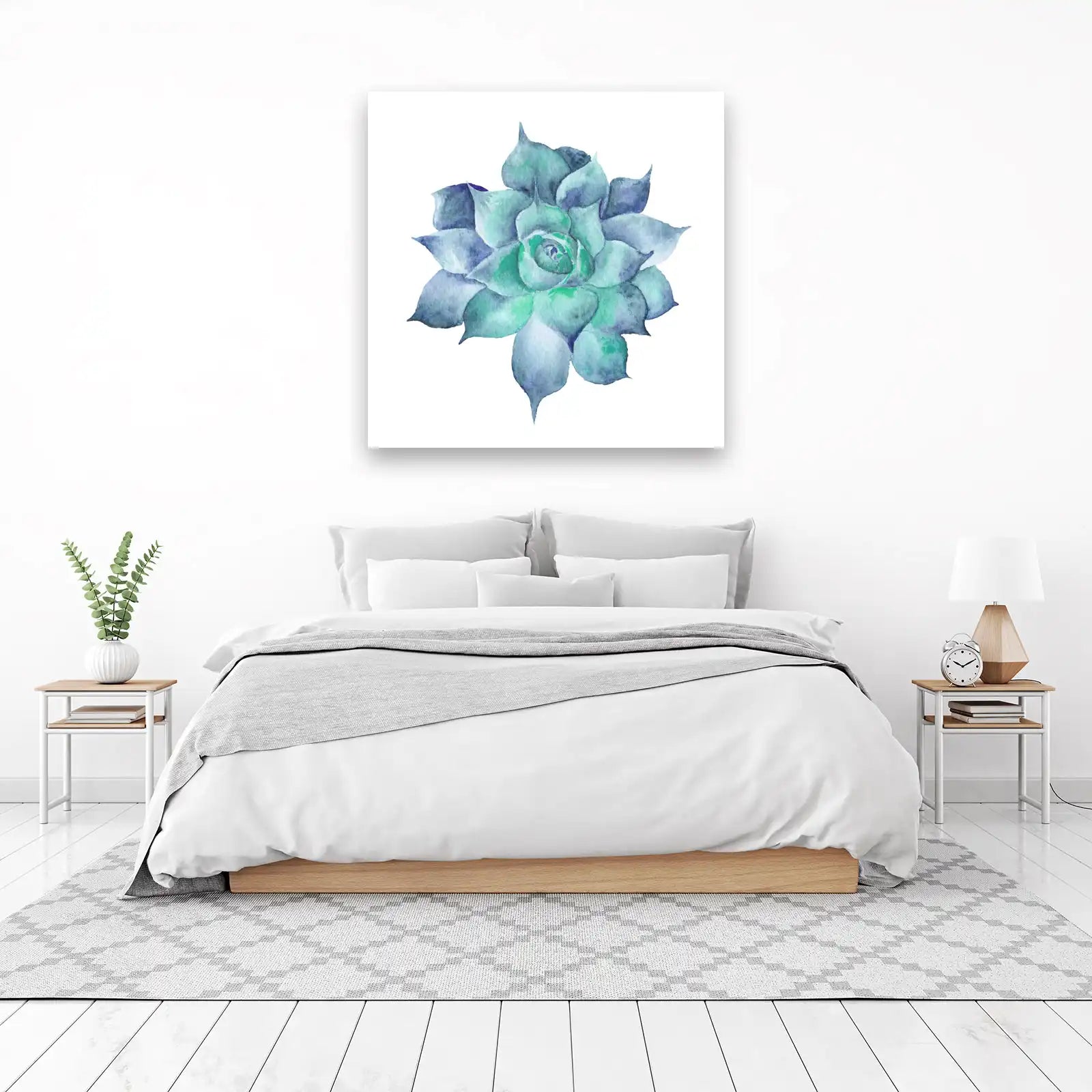 Serene Blue Succulent Watercolor Wall Art