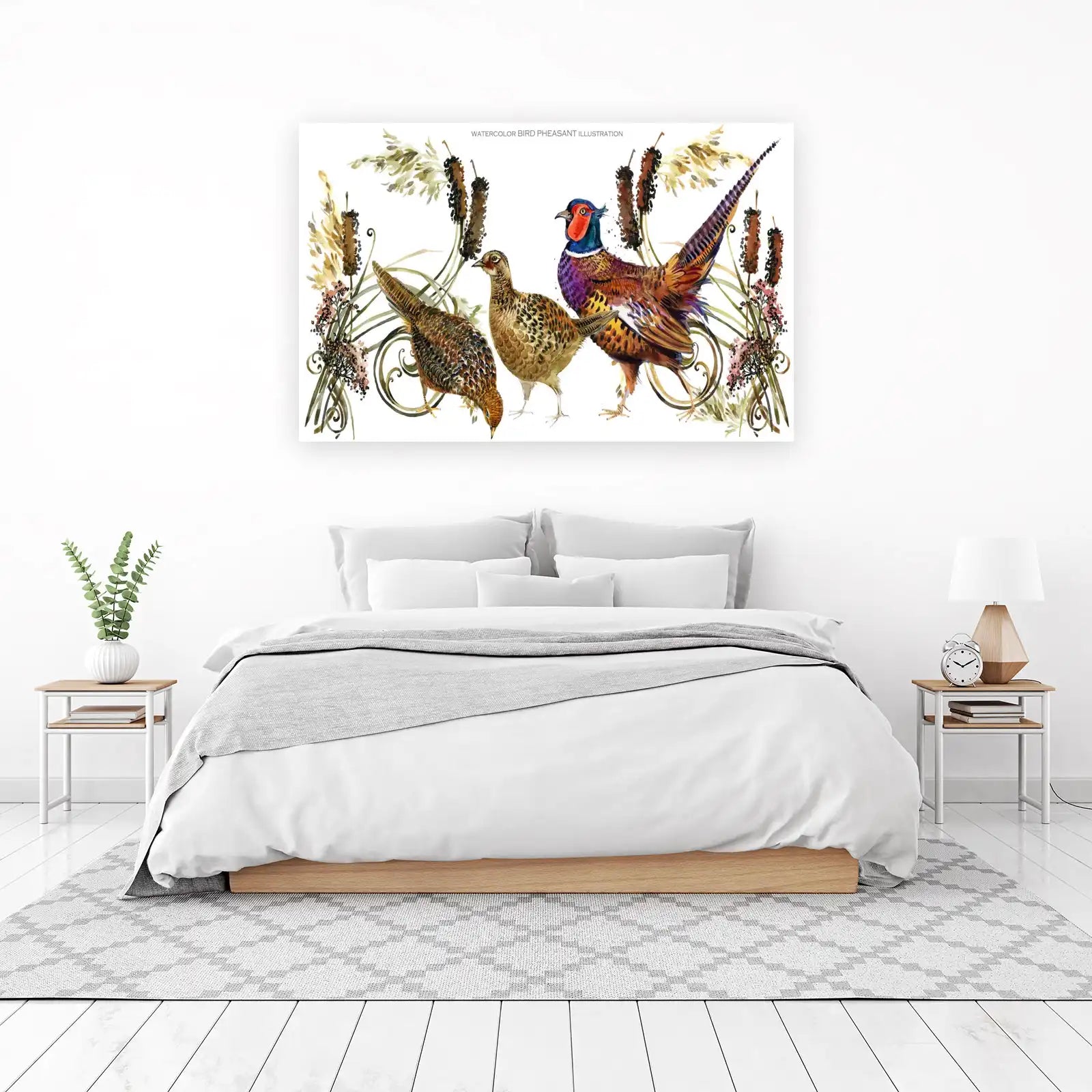 Elegant Pheasant Watercolor Wildlife Wall Art