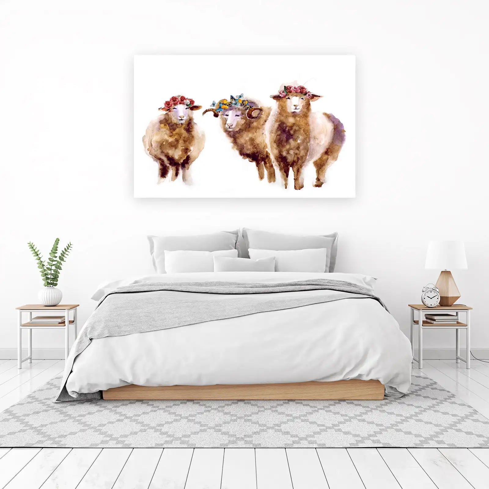 Whimsical Sheep Flower Crown Wall Art