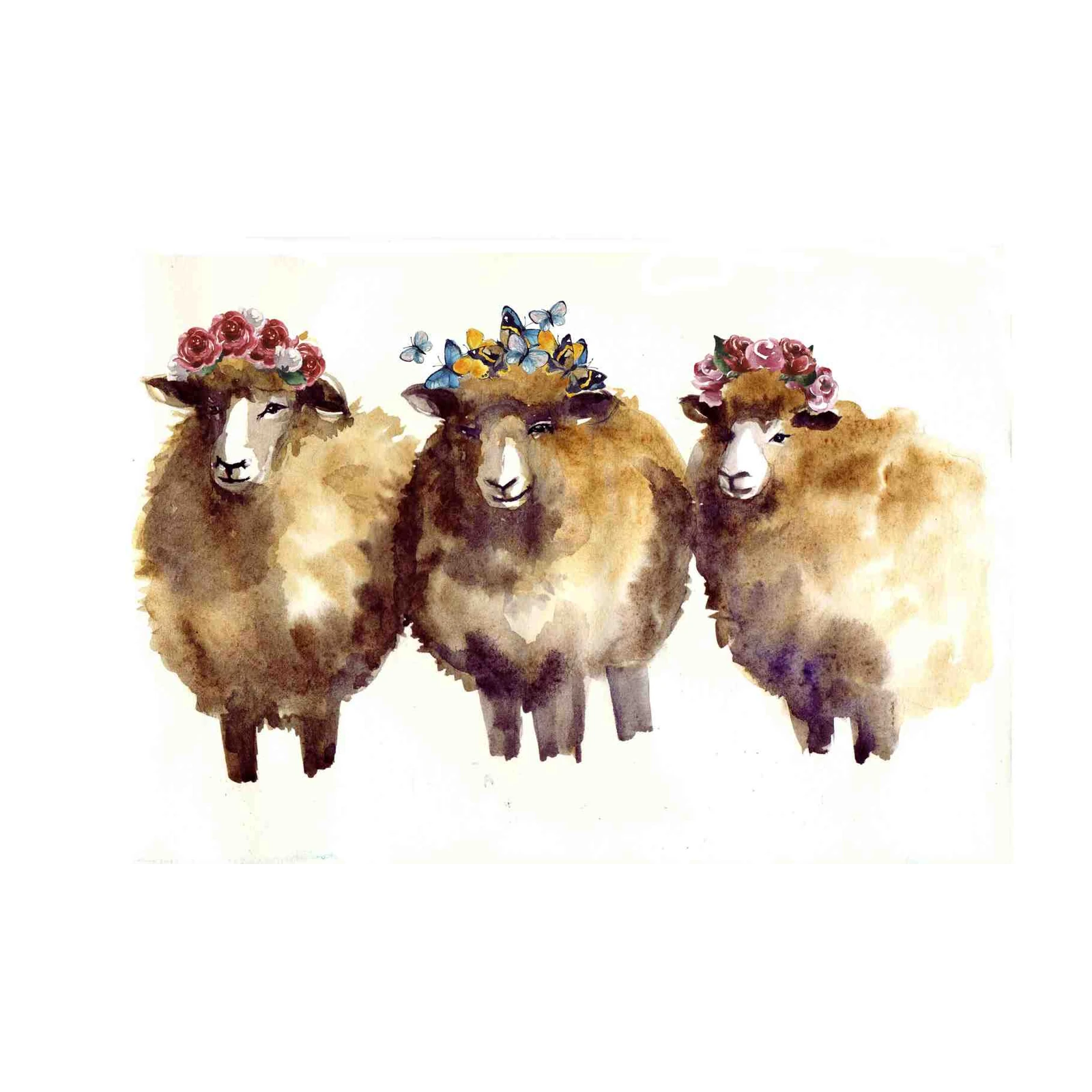 Whimsical Sheep Floral Crown Wall Art