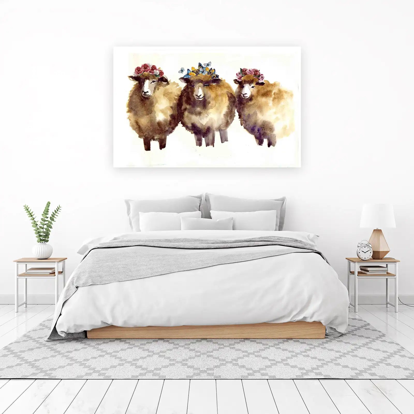 Whimsical Sheep Floral Crown Wall Art