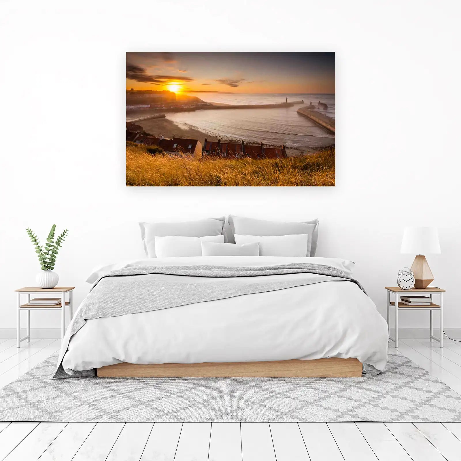 Coastal Sunset Seaside Village Wall Art