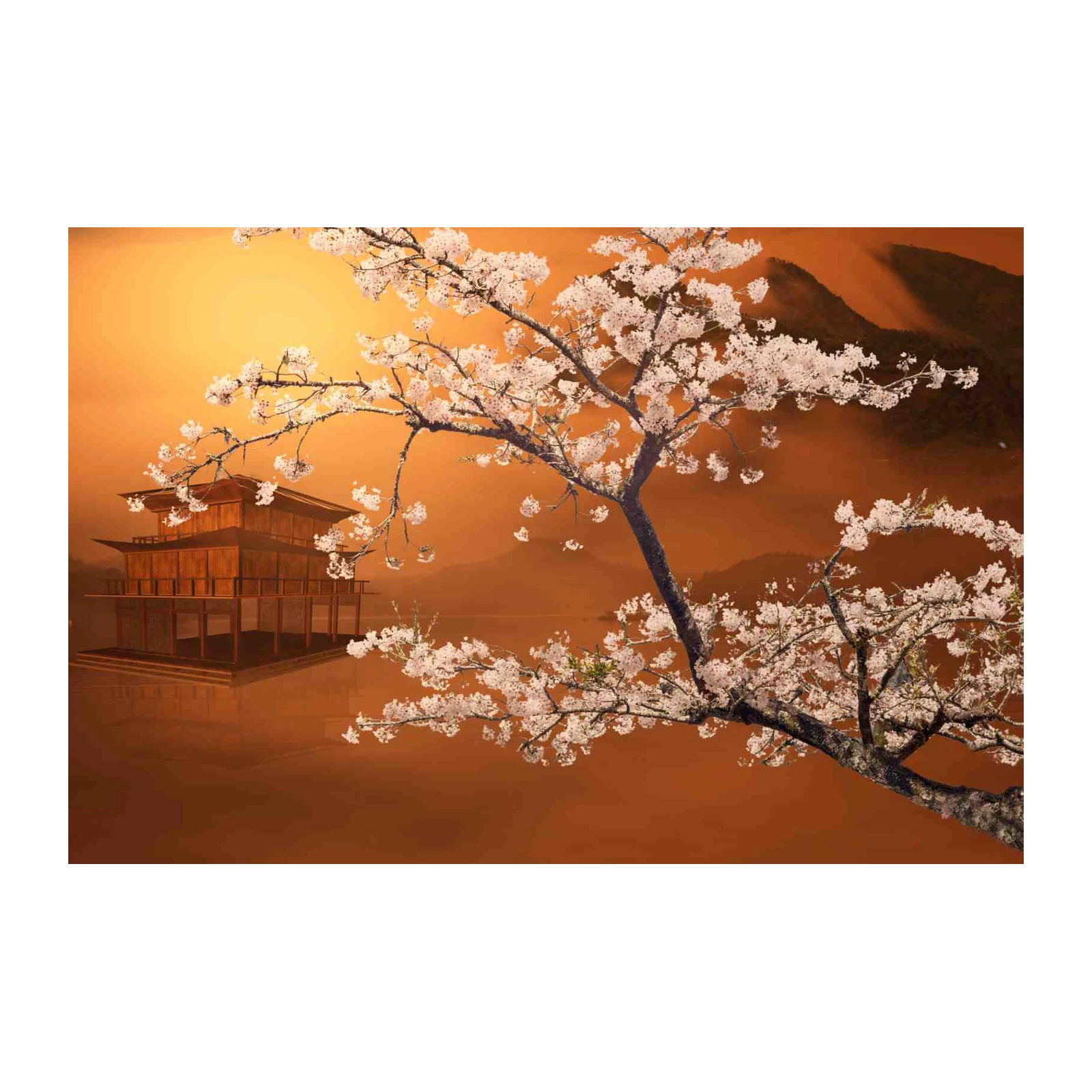 Serene Sakura Temple Wall Art