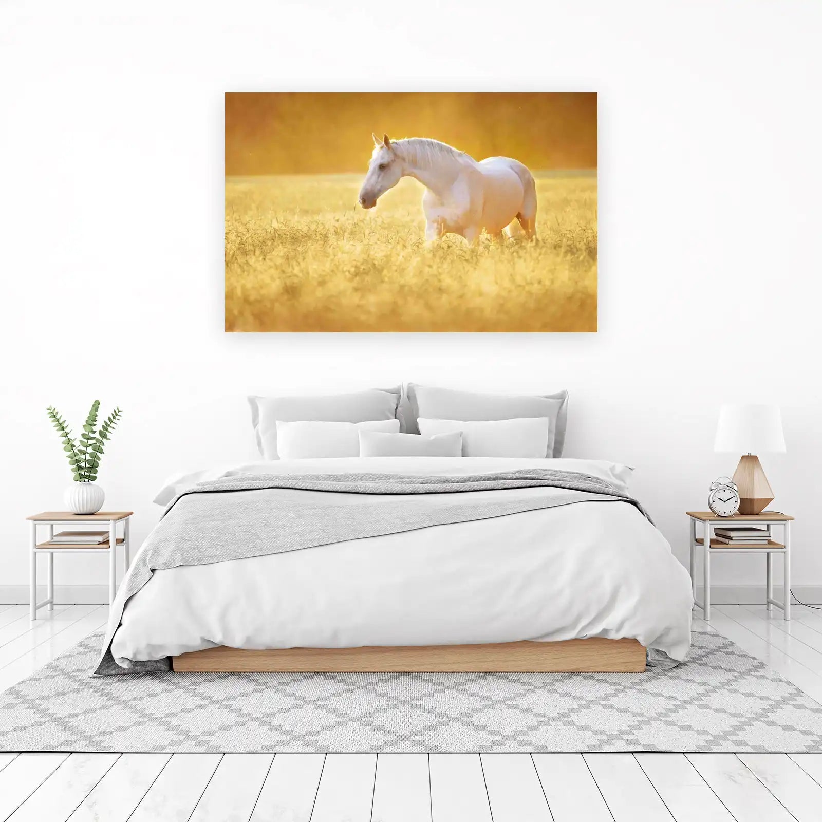 Majestic White Horse Golden Field Wall Art