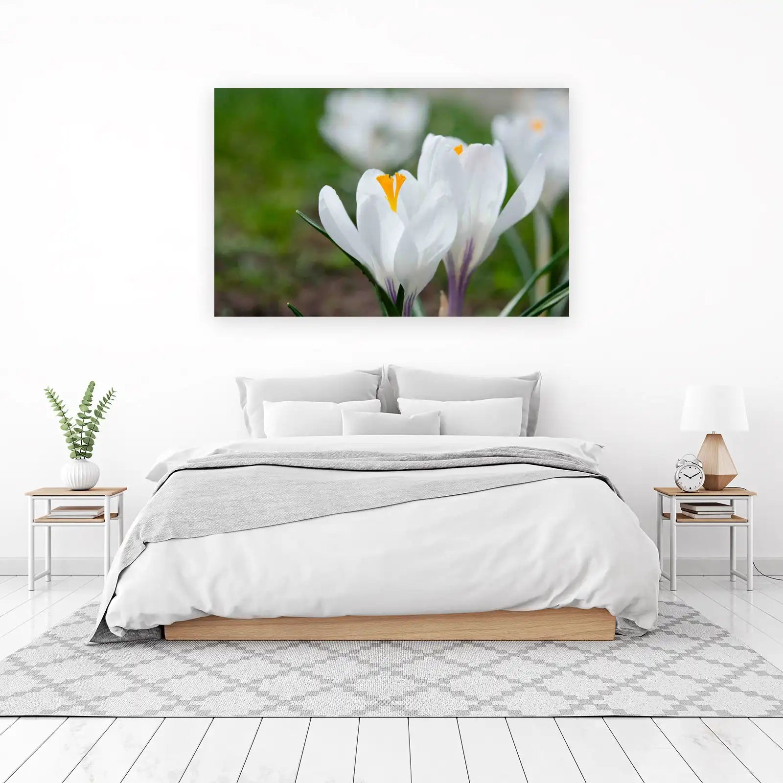Serene White Crocus Spring Floral Wall Art