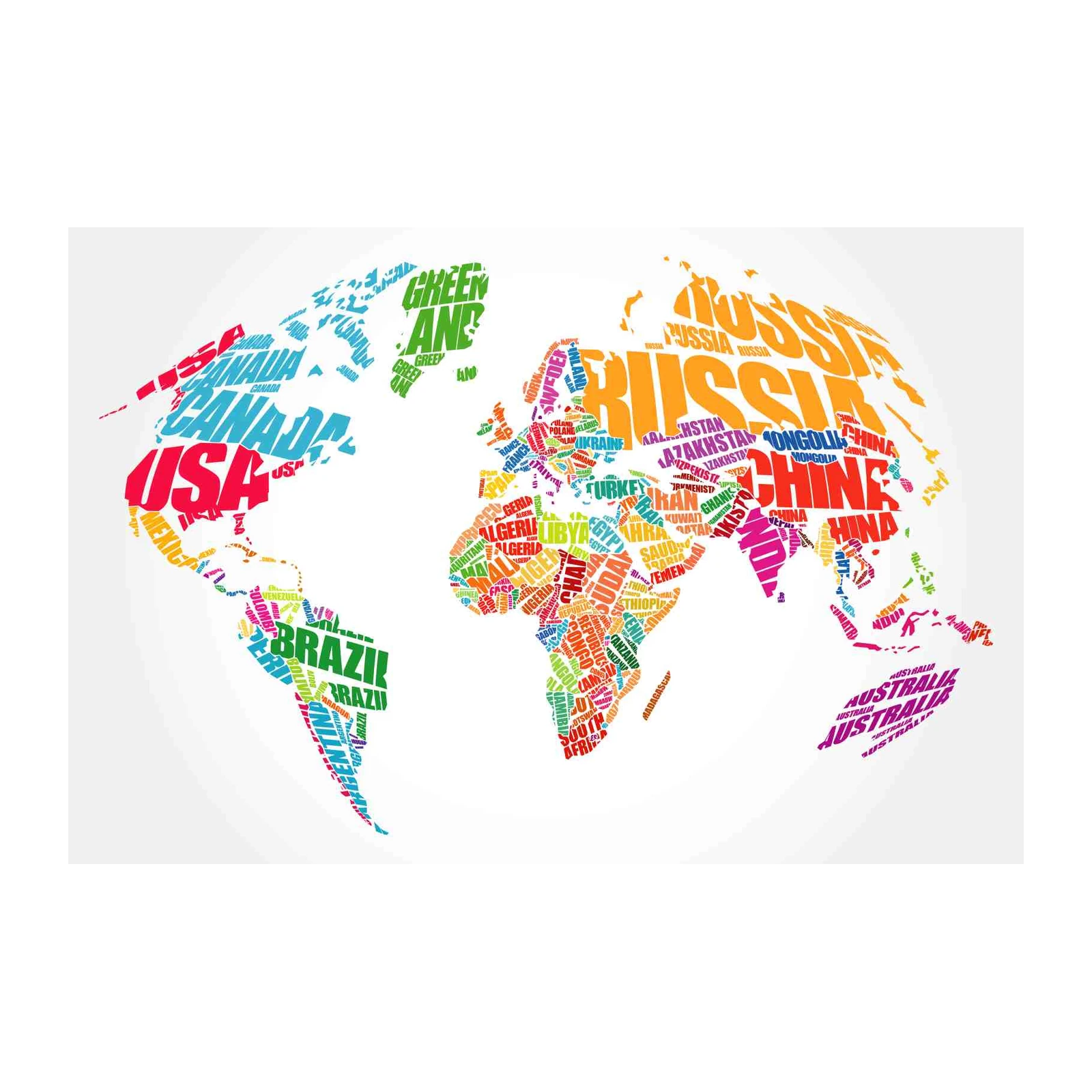 Colorful Word Cloud World Map Wall Art