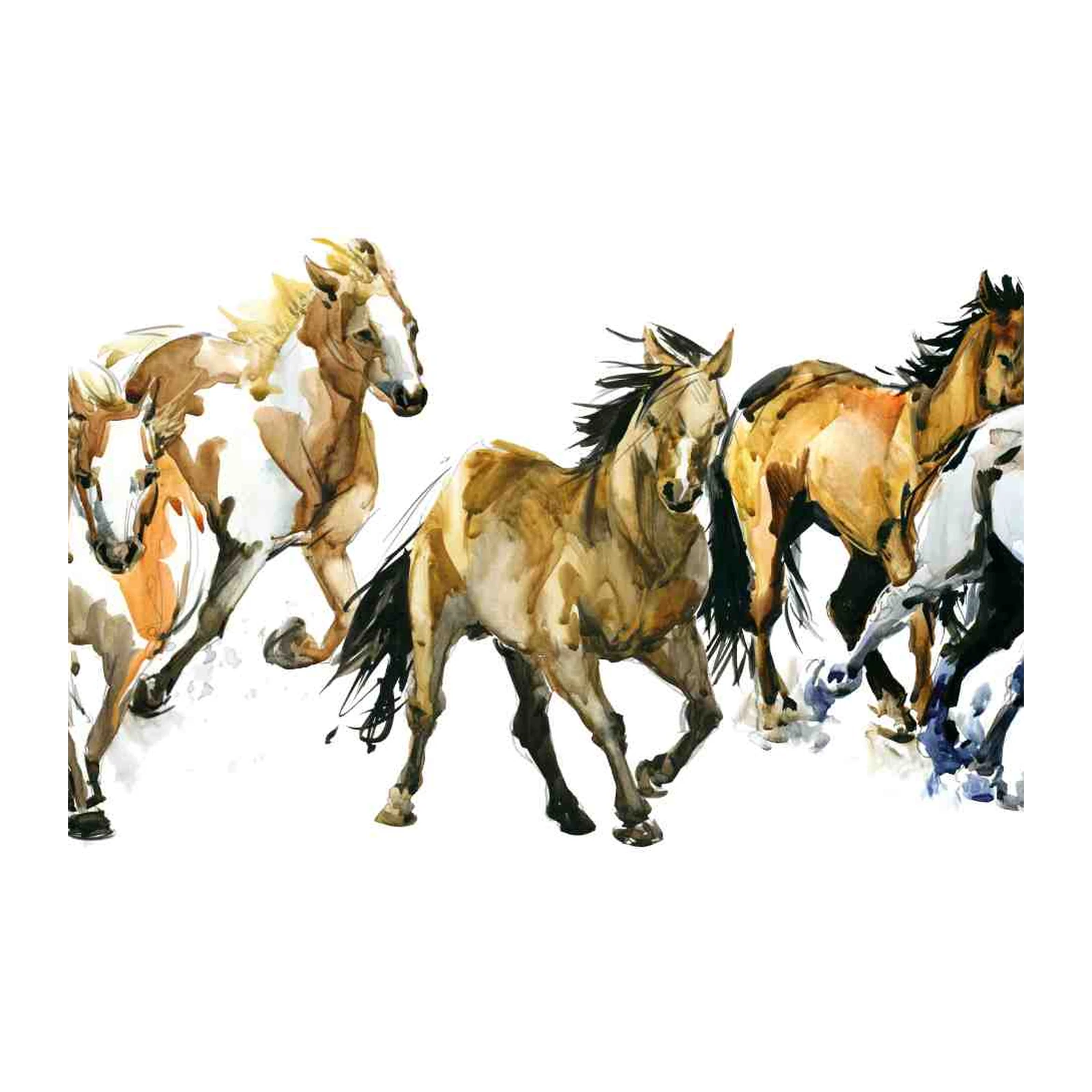 Galloping Horses Watercolor Art Wall Art