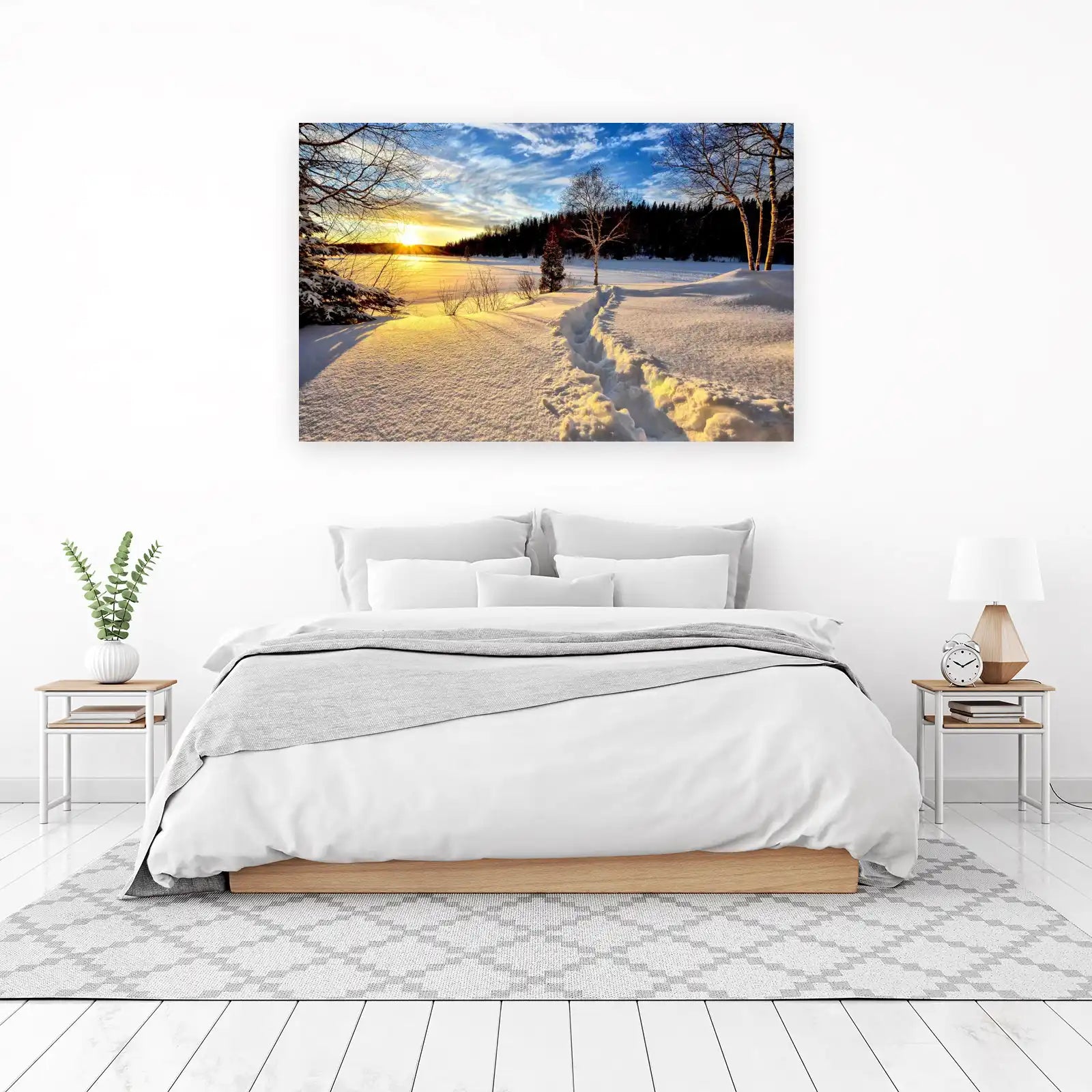 Golden Winter Sunset Snowy Path Wall Art