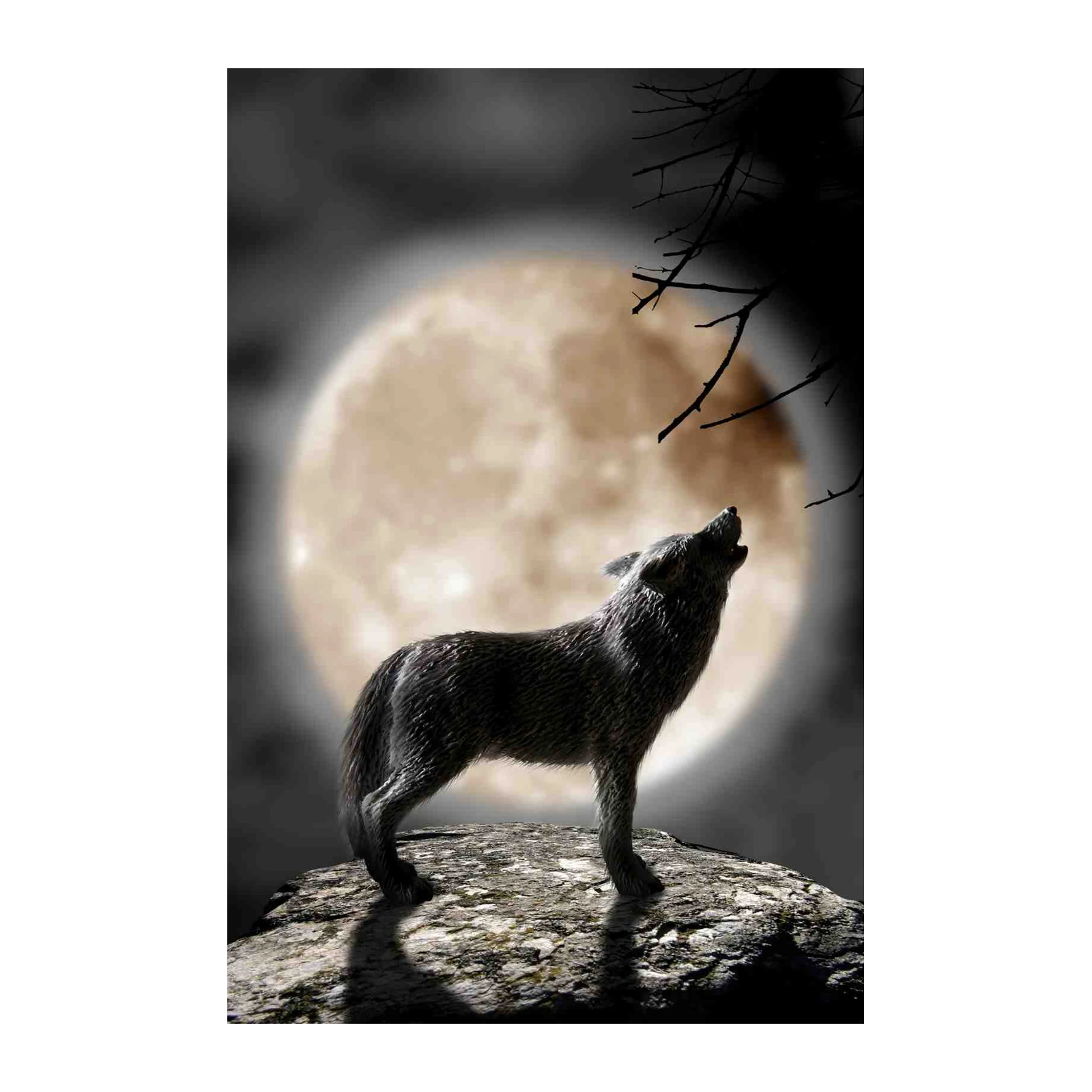 Majestic Wolf Howling at Moon Wall Art
