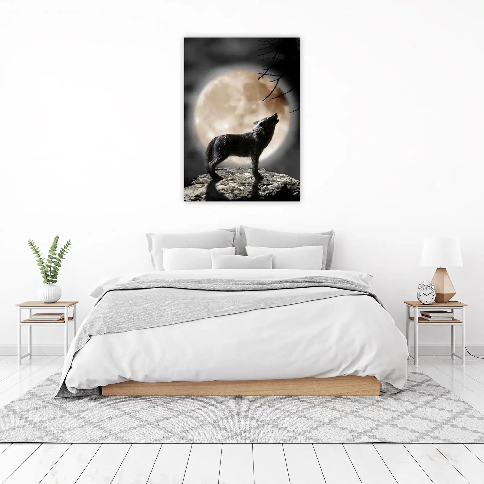 Majestic Wolf Howling at Moon Wall Art