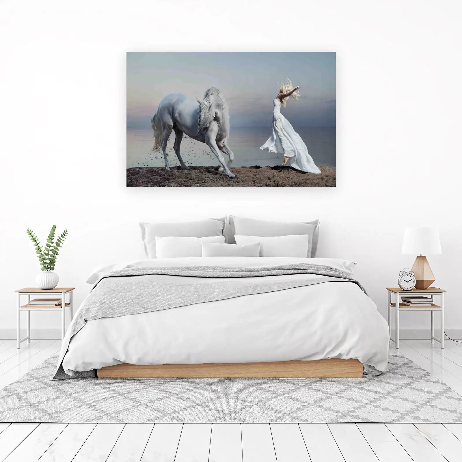 Majestic White Horse & Woman Beach Wall Art