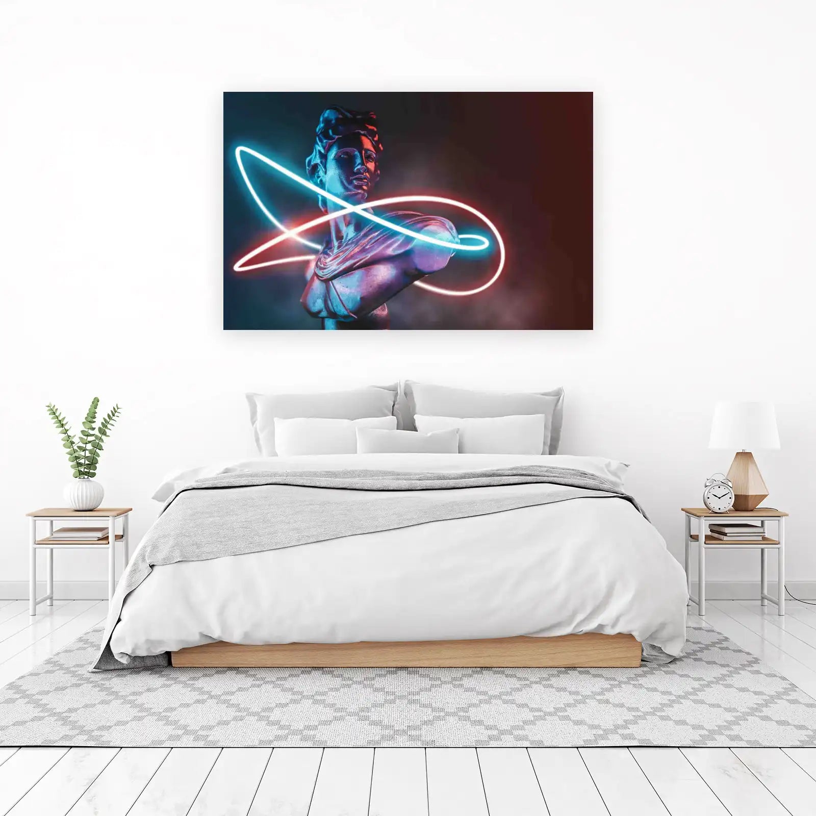 Neo-Classical Bust with Neon Light Wall Art