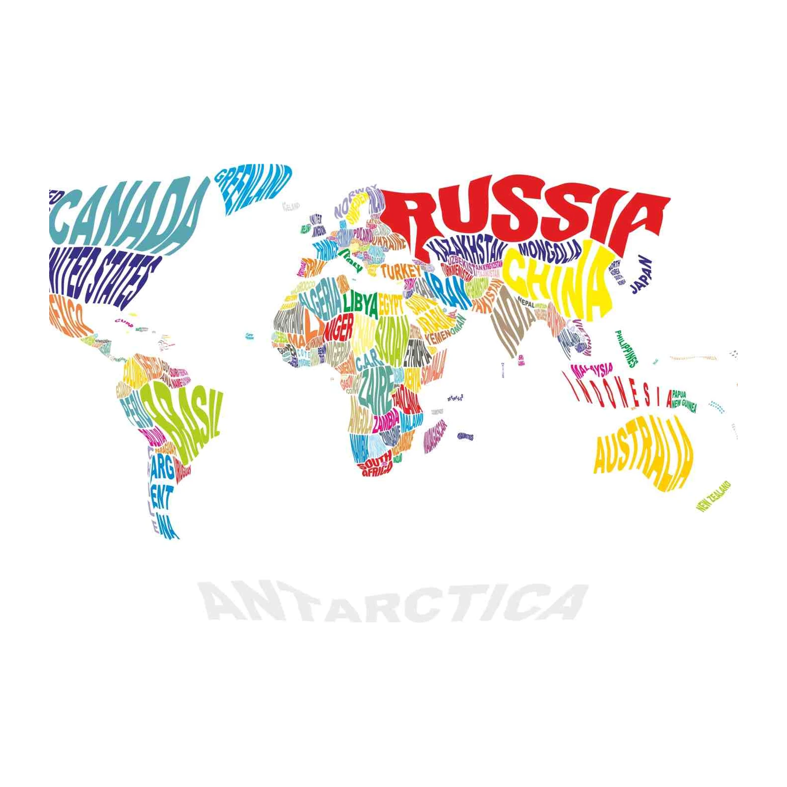 Colorful World Map Typography Wall Art
