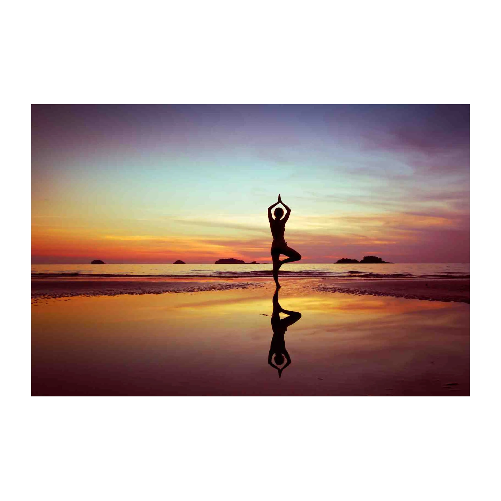 Serene Yoga Silhouette Beach Sunset Wall Art