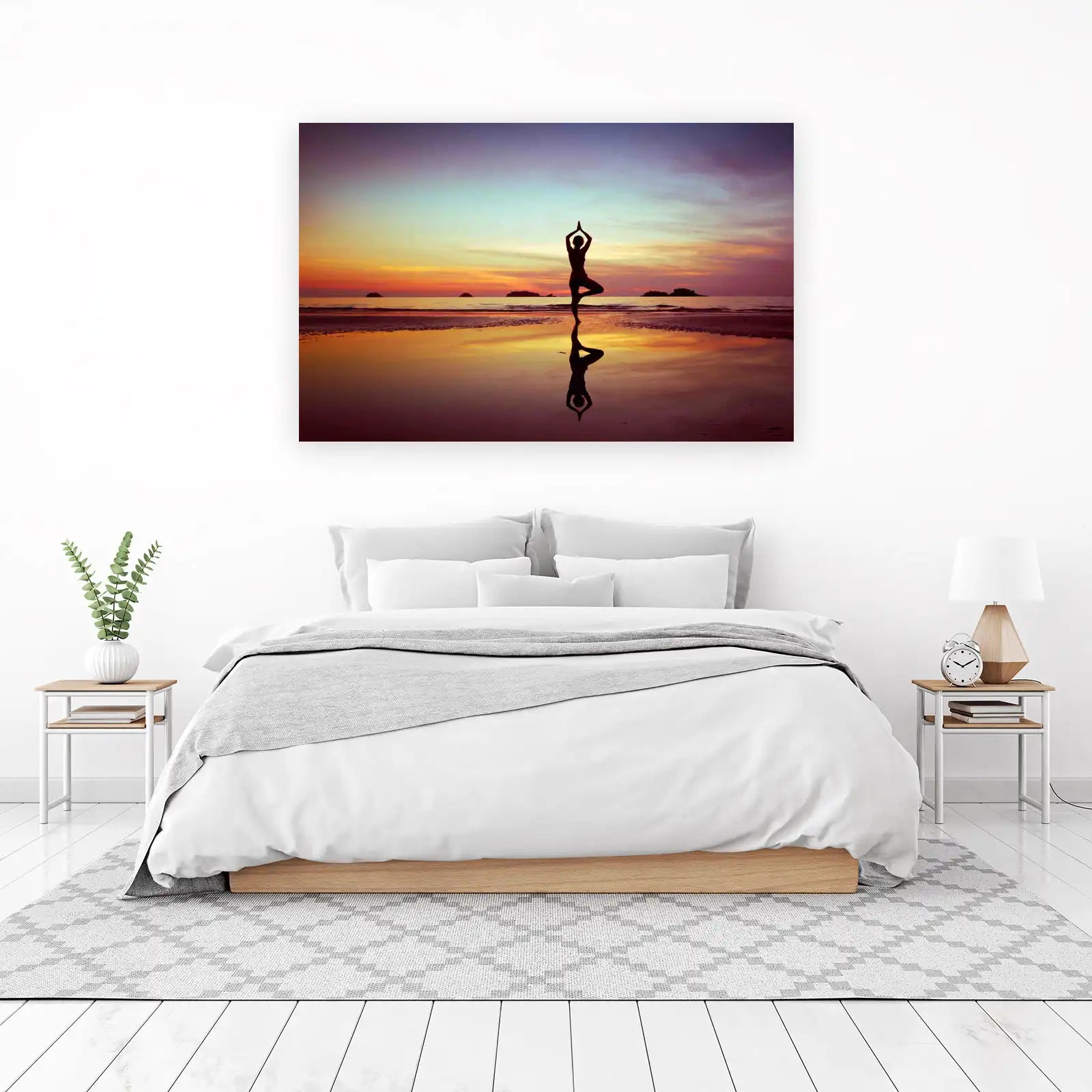 Serene Yoga Silhouette Beach Sunset Wall Art