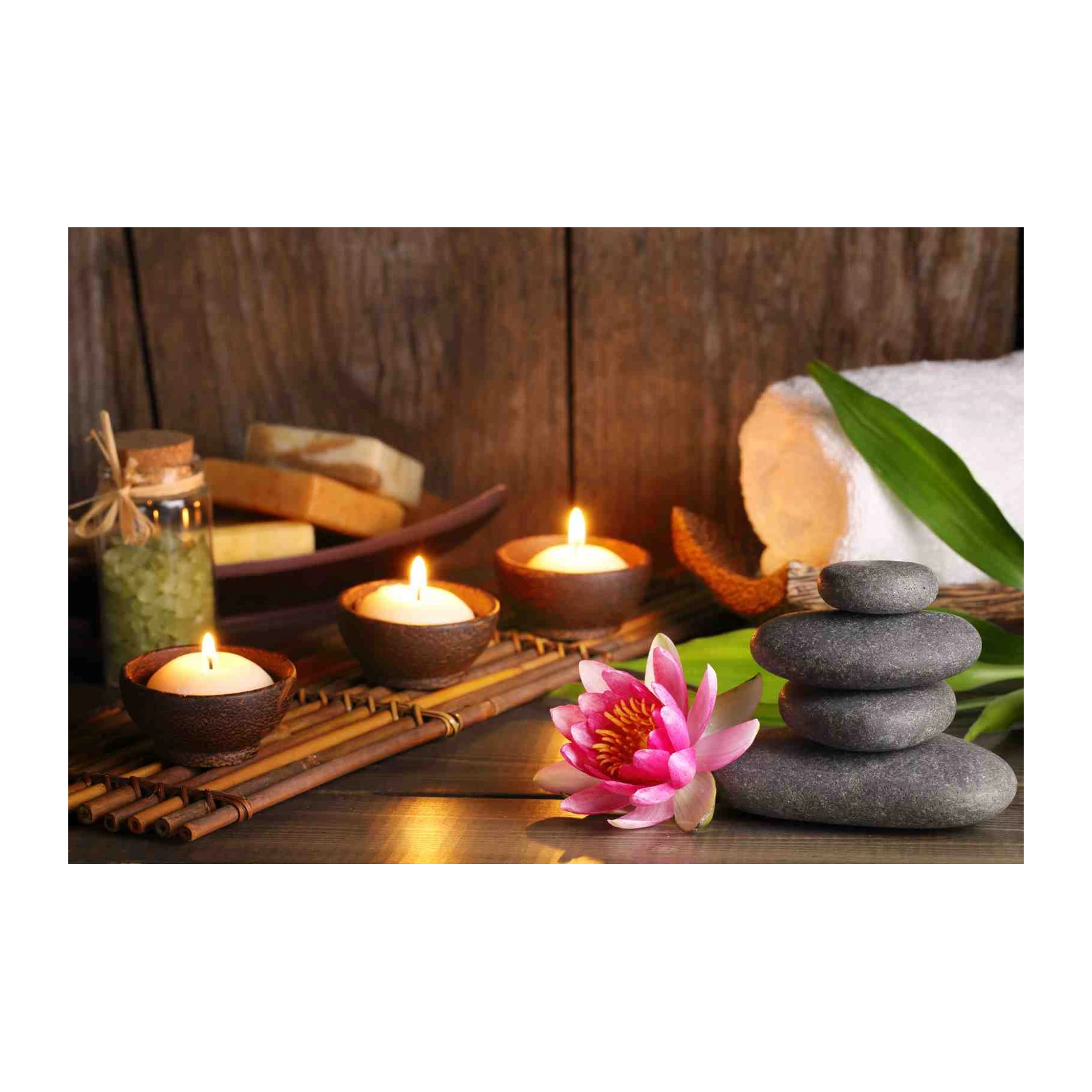 Zen Serenity Spa Candles & Lotus Wall Art