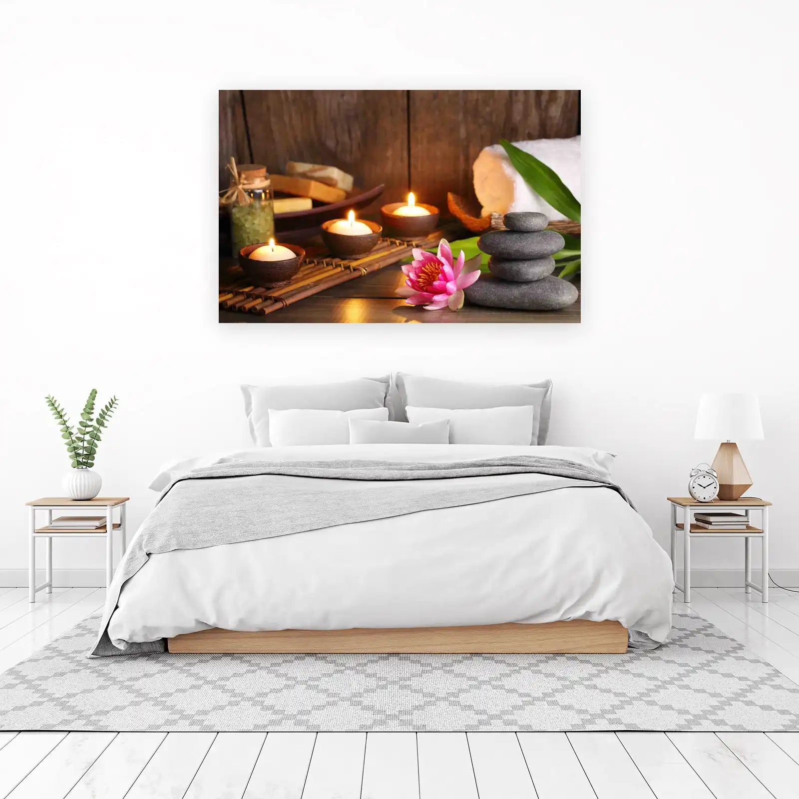 Zen Serenity Spa Candles & Lotus Wall Art