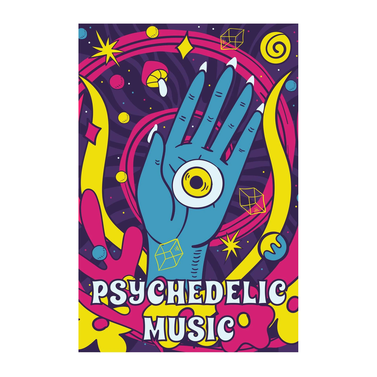 Vibrant Psychedelic Music Hand Wall Art