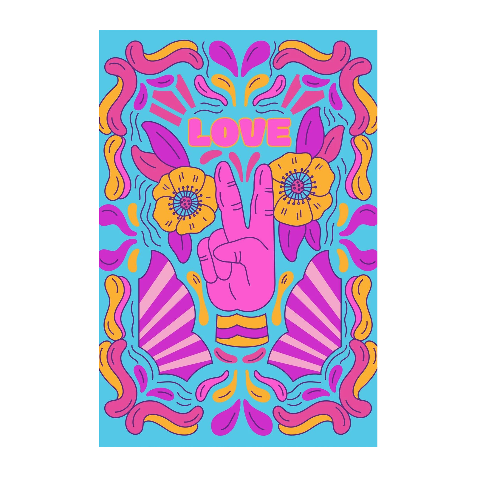 Retro Peace & Love Floral Wall Art